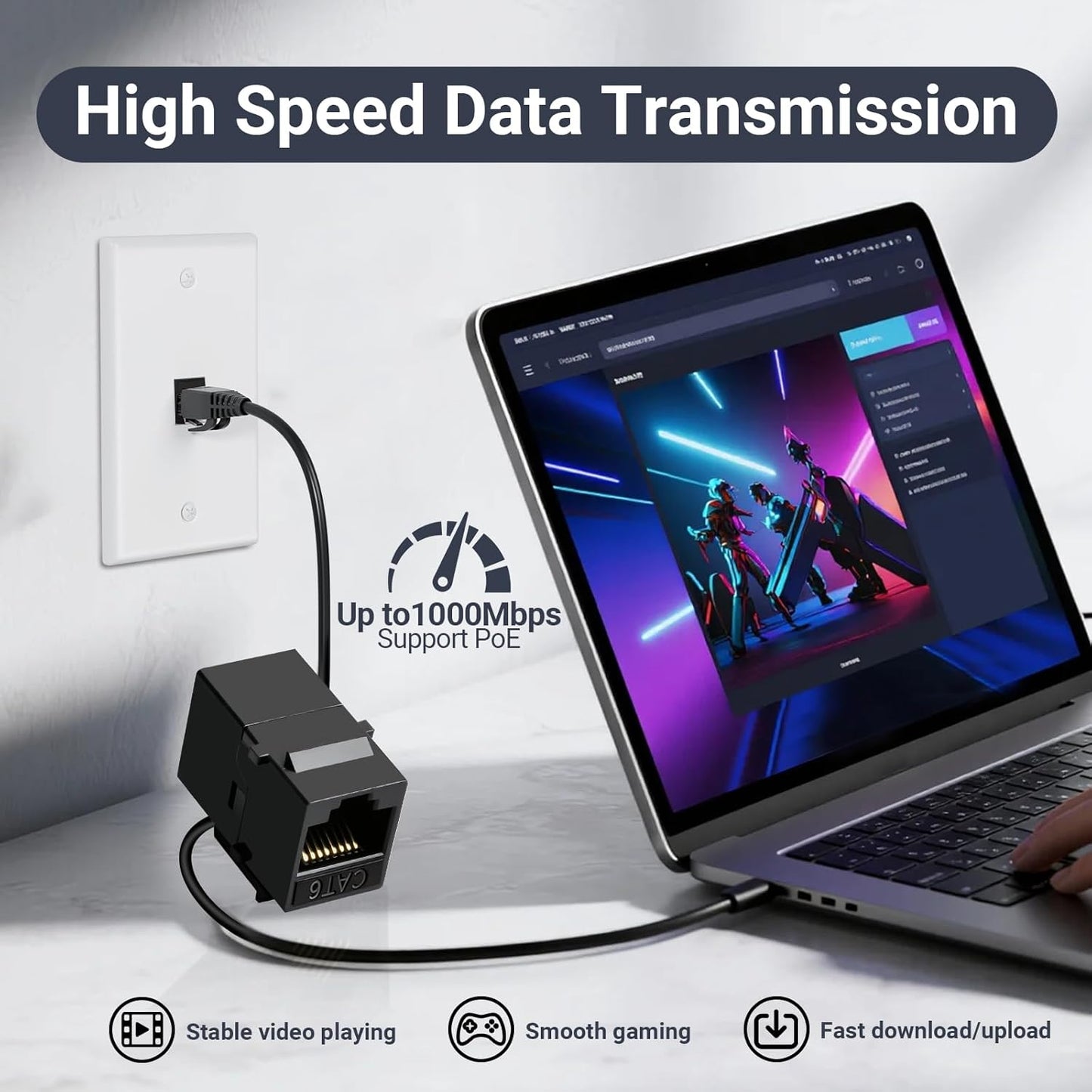 Cat6 RJ45 Keystone Coupler 25-Pack, Ethernet Coupler Female to Female, Ethernet Cable Extender UTP Inline Cat6 Keystone Jacks for Wall Plates & Patch Panels – Black