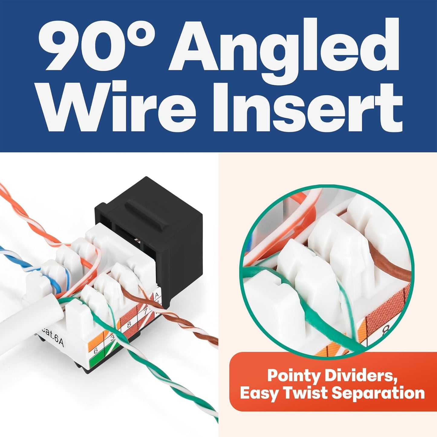 Everest 90° Angled RJ45 Cat6A Keystone Jacks 50-Pack in Black - Slim Profile Female RJ45 Connectors - Cat 6A Keystone Jack - Compatible with 90° Angled Speed Termination Tool - easyJACK (B094WB91H3)