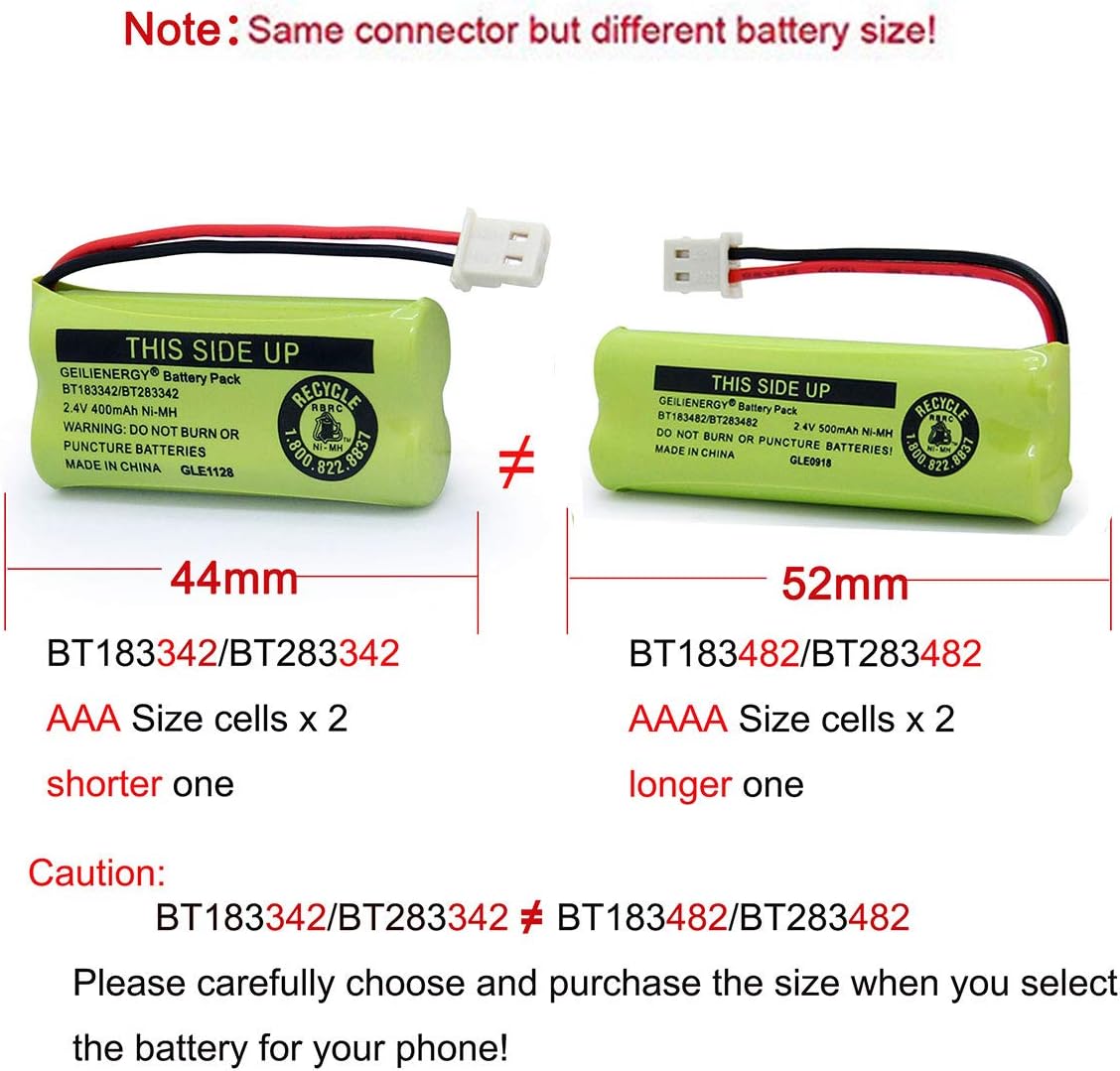 GEILIENERGY BT162342/BT262342 Battery Compatible for BT183342/BT283342 BT166342/BT266342 VTech CS6114 CS6419 CS6719 at&T EL52300 CL80111 Cordless Phone (Pack of 2)