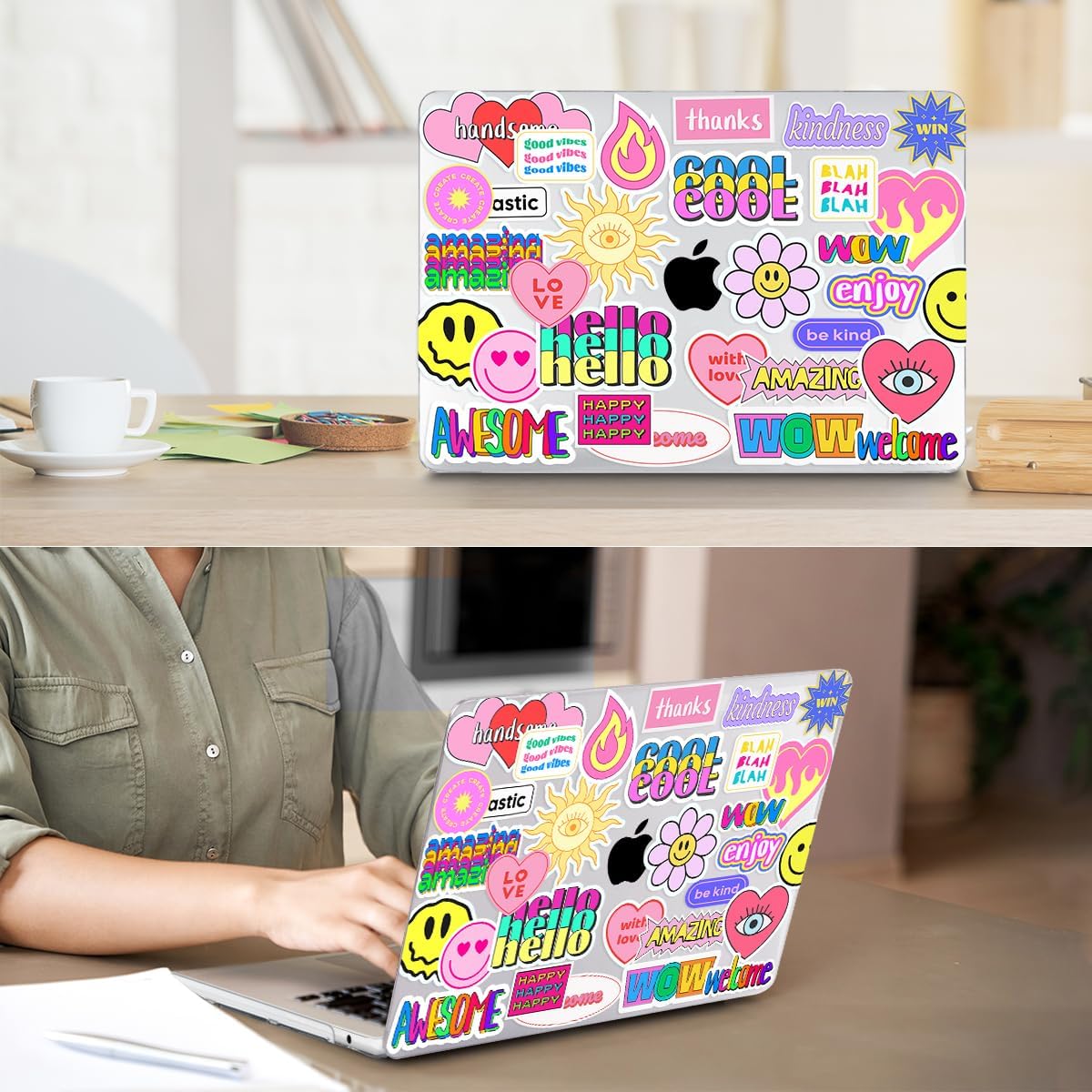 Compatible with MacBook Air 13 inch Case 2025 2024-2022 M4 A3240 M3 A3113 M2 A2681, Plastic Hard Shell&Keyboard Cover&Screen Film&Webcam Cover for MacBook Air 13.6 inch Case, Trendy Patches