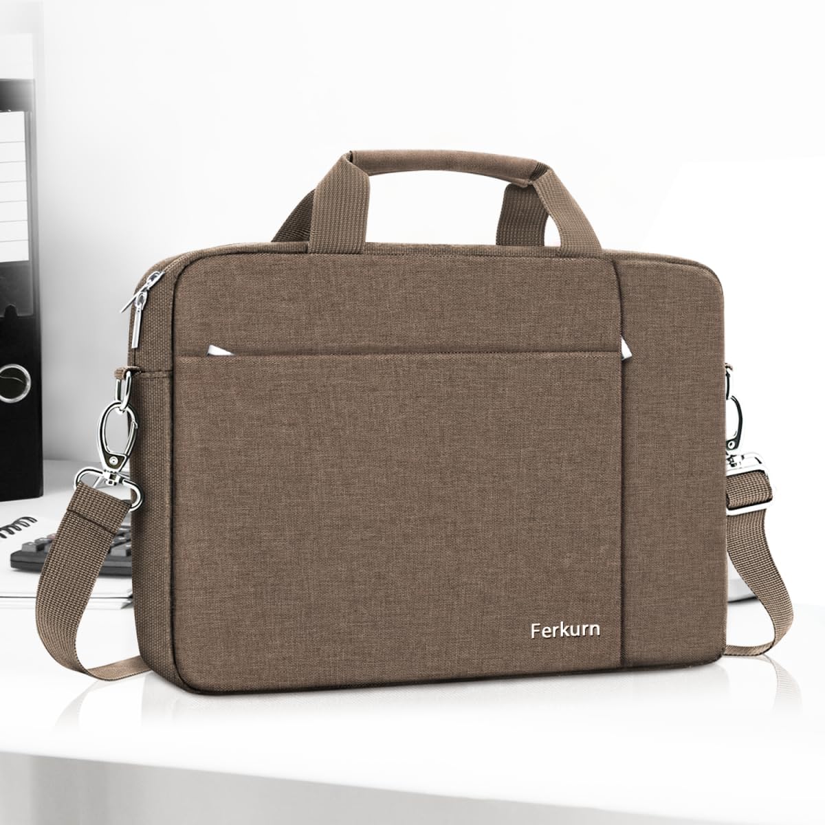 Ferkurn Laptop Bag Case for Women Men Computer Bag Compatible with HP Envy Pavilion Omen/LG Gram/MSI/Dell Inspiron XPS/Lenovo/Acer, Shoulder Strap Carrying Messenger Briefcase, Brown, 17 17.3 Inch