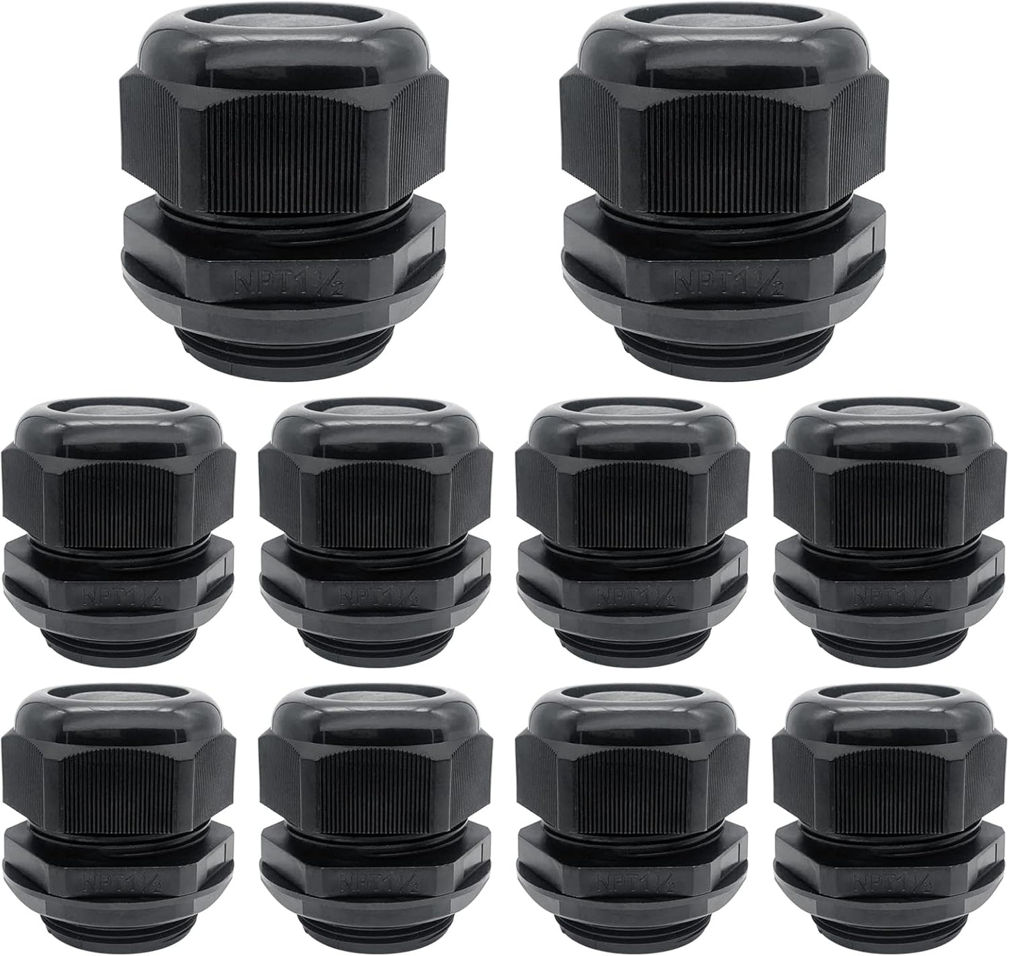 Cable Glands-PENGLIN 1-1/2" NPT Nylon Cable Connector, Strain Relief Cord Connector, IP68 Waterproof Adjustable Locknut(1-1/2 Inch (10-Pack))