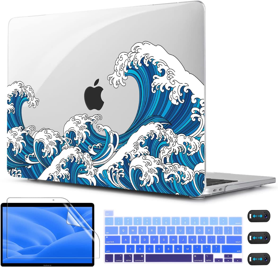 CISSOOK Wave Case for MacBook Pro 13 inch Case 2025-2020 Release, Ocean Hard Shell Cover for MacBook Pro 13 with Touch Bar M2 Chip A2338 M1 A2251 A2289 with Keyboard Cover +Screen Protector