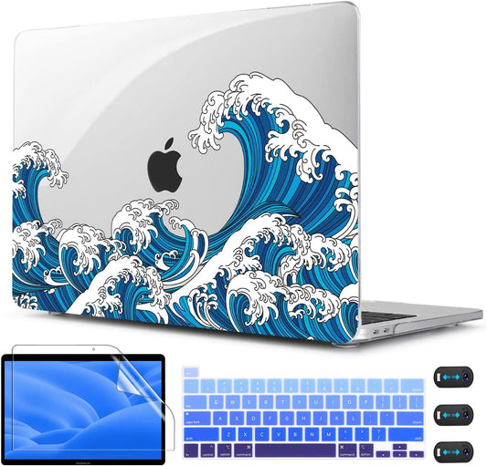 CISSOOK Wave Case for MacBook Pro 13 inch Case 2025-2020 Release, Ocean Hard Shell Cover for MacBook Pro 13 with Touch Bar M2 Chip A2338 M1 A2251 A2289 with Keyboard Cover +Screen Protector