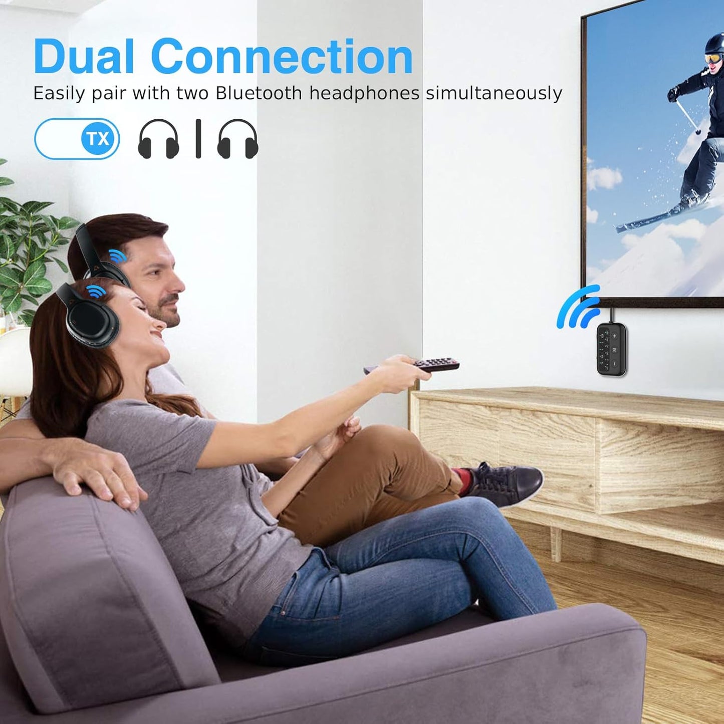 1Mii SafeFly Dot Airplane Bluetooth 5.3 Transmitter Receiver for 2 Headphones, aptX Low Latency/Adaptive Wireless Audio Adapter for in-Flight TV/PC/Car/Home Stereo/Speaker, Volume Control