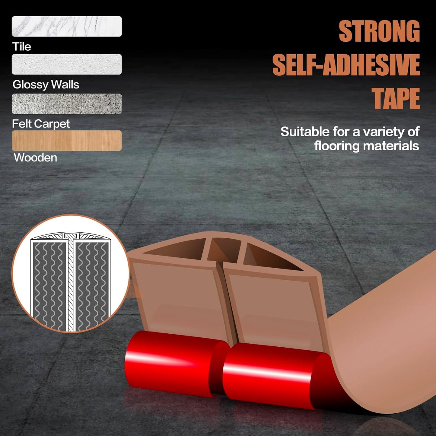 Floor Cord Cover Cavity 0.8"x0.37" Self Adhesive Cord Hider, 10FT Low Profile Cable Management, Extension Strip Protector for Wires, Prevent Cable Trips for Offices, Gyms, Exhibitions（Brown）