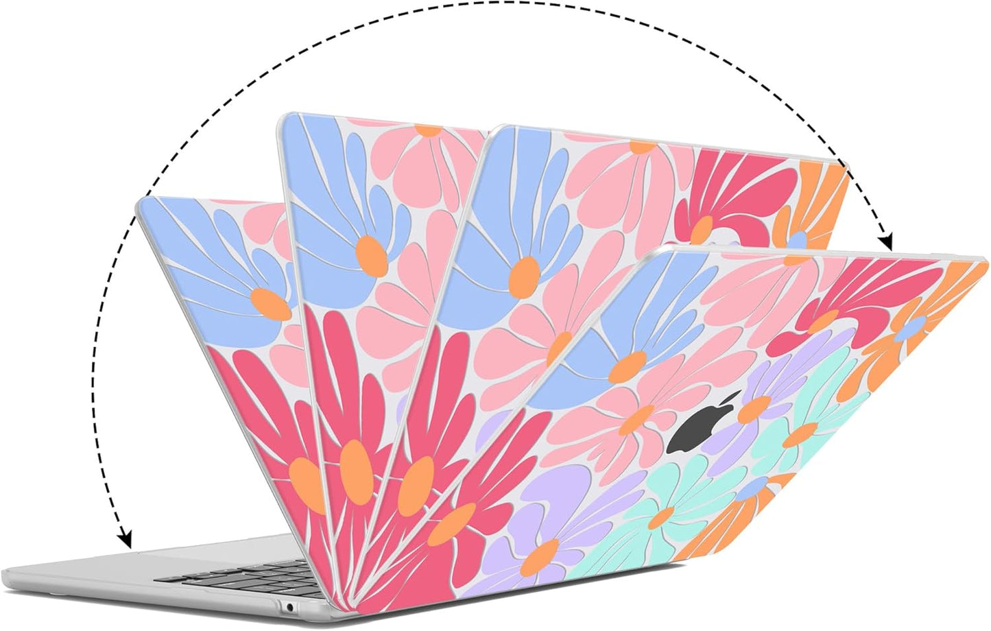 G JGOO Compatible with MacBook Air 13 inch Case 2025 2024 2023 2022 M4 A3240 M3 A3113 M2 A2681, Clear Hard Shell for MacBook Air 13.6 inch Case + Keyboard Cover + Screen Protector, Colorful Flower