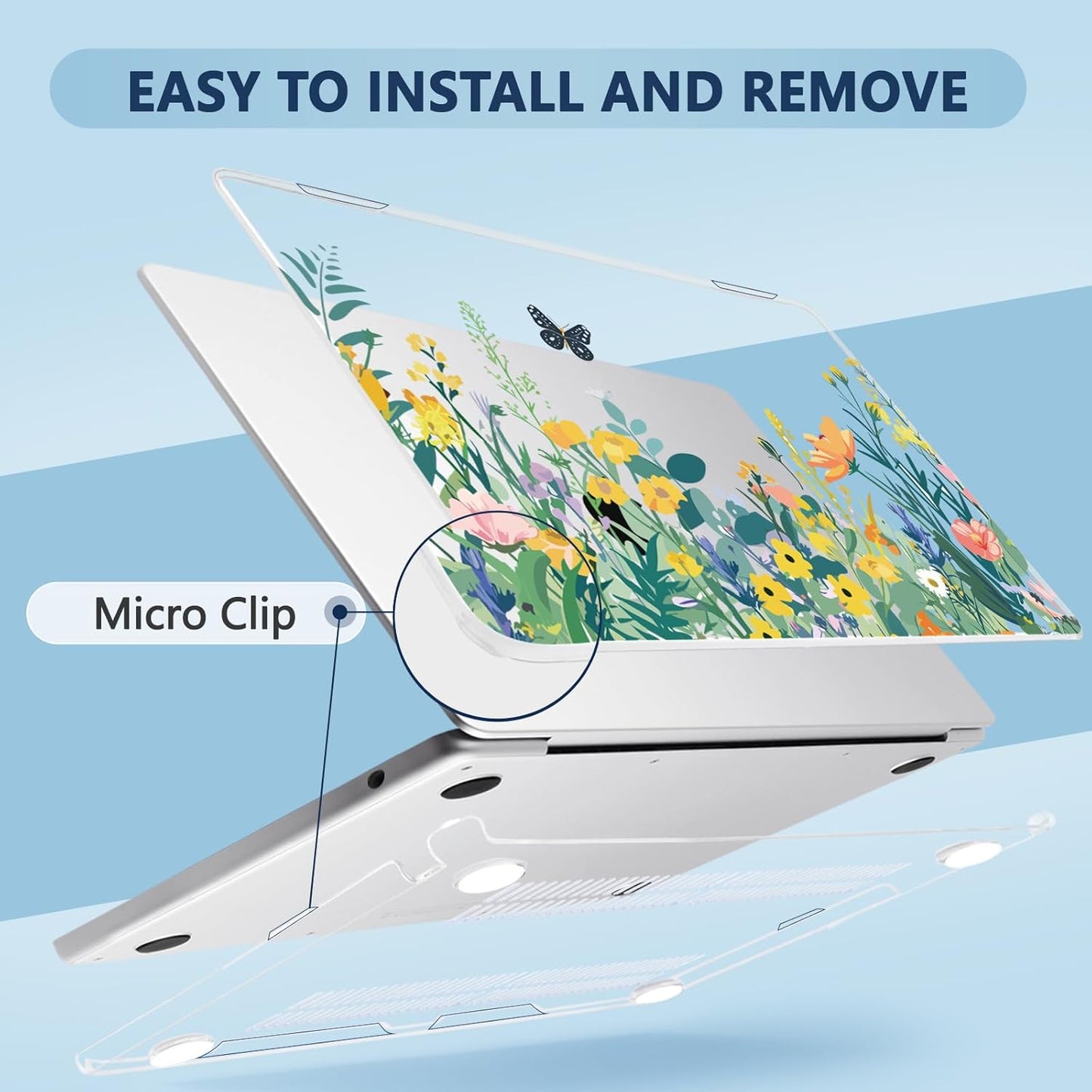 Compatible with MacBook Air 13.6 inch Case, M4 A3240/M3 A3113/M2 A2681 (Released 2025 to 2022), Hard Shell, Keyboard Cover, Screen Protector, Webcam Cover & Type-C Adapter, Butterfly Flowers