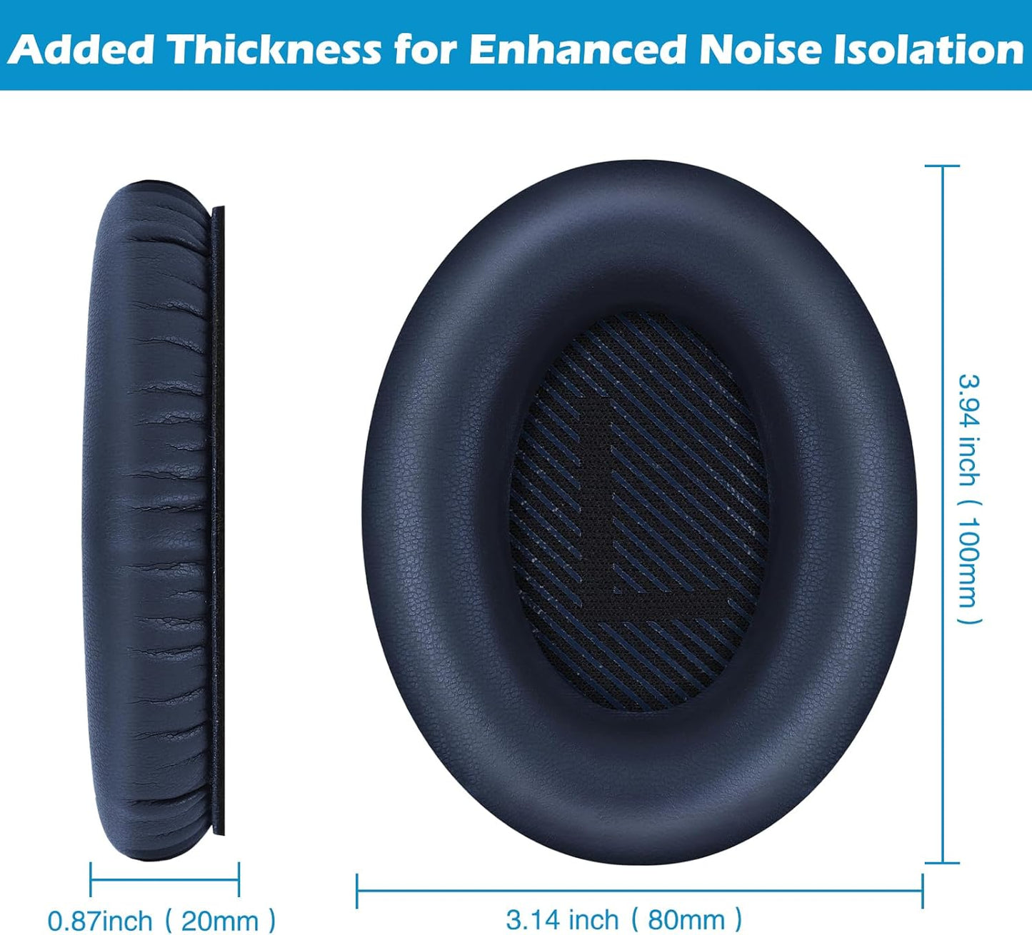 Ear Pads for Bose QuietComfort 35 ii, Premium Softer Leather Replacement Pads for Bose QC35 QC35ii Headphones Ear Pads Quiet Comfort, Noise Isolation Foam, Added Extra Thickness (Midnight Blue)