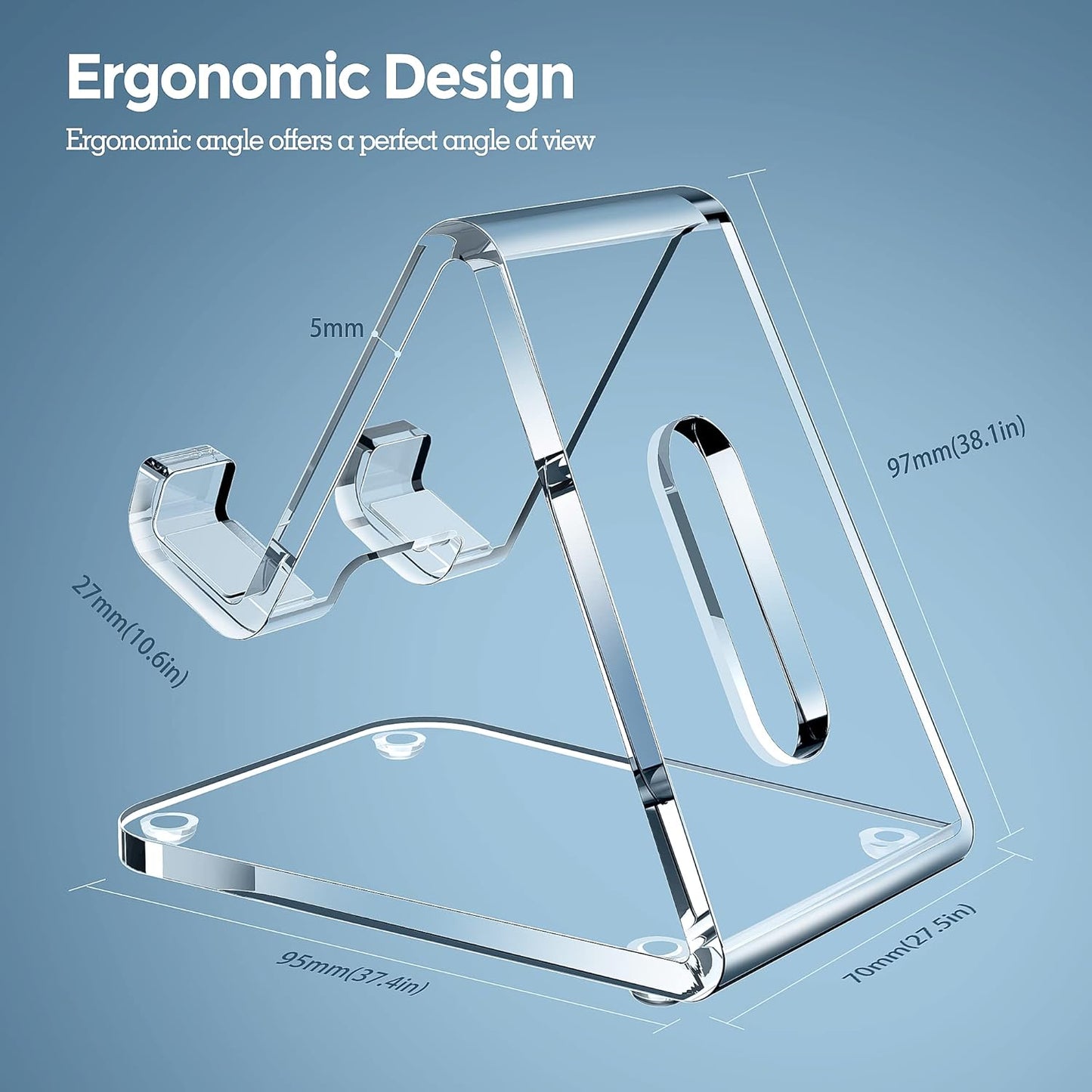 CreaDream Acrylic Cell Phone Stand, 5mm Thicker Clear Cell Phone Holder, Transparent Phone Stand for Desk, Desktop, Desk Accessories, Suitable for iPhone 14 13 Pro Max, All Smartphone 4-8inch