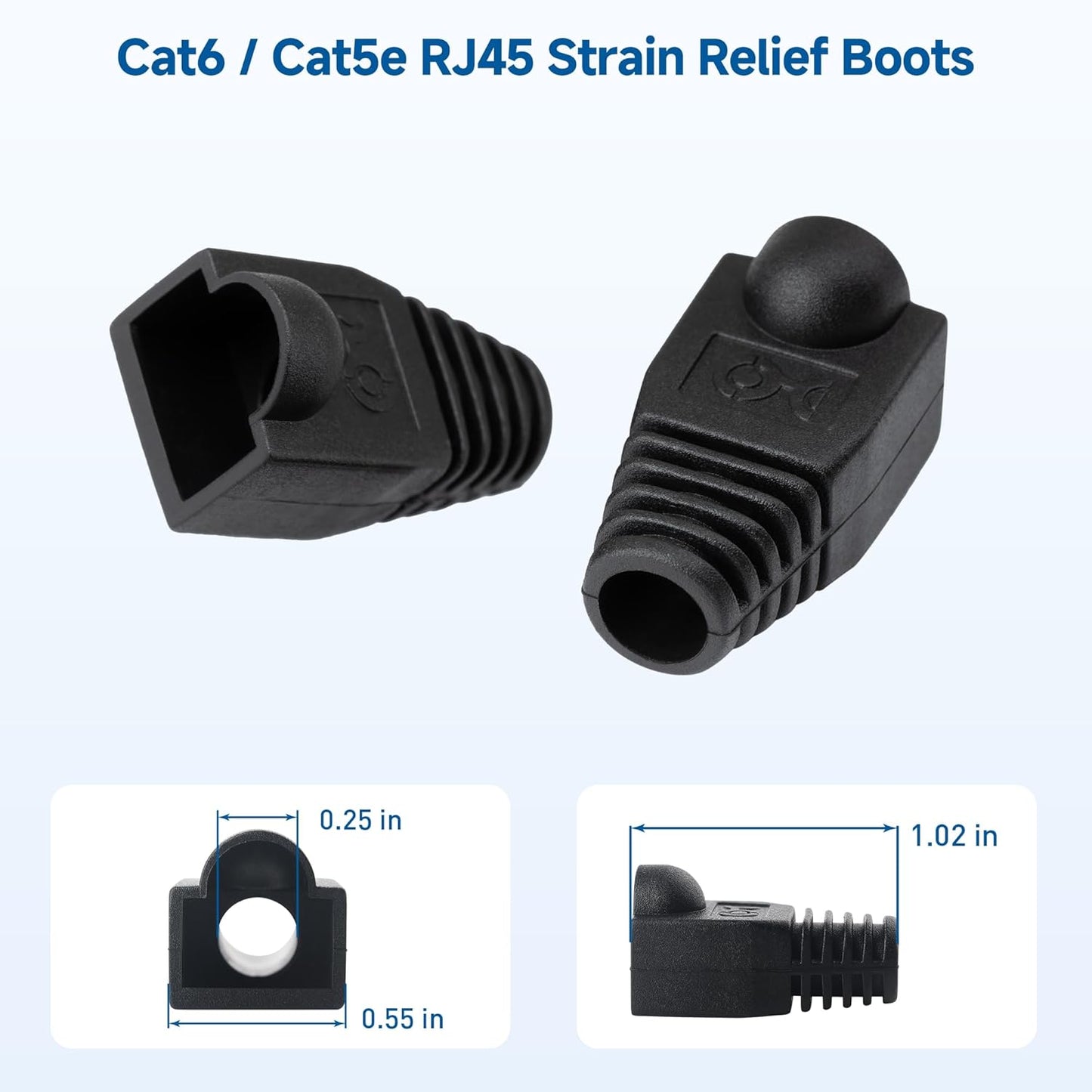 Cable Matters 200-Pack Cat6 / Cat5e RJ45 Strain Relief Boots, RJ45 Boot, Cat 6 Boot, Cat6 Ethernet Boots, Black, Suitable for 6.5mm (0.25in) Ethernet Cables