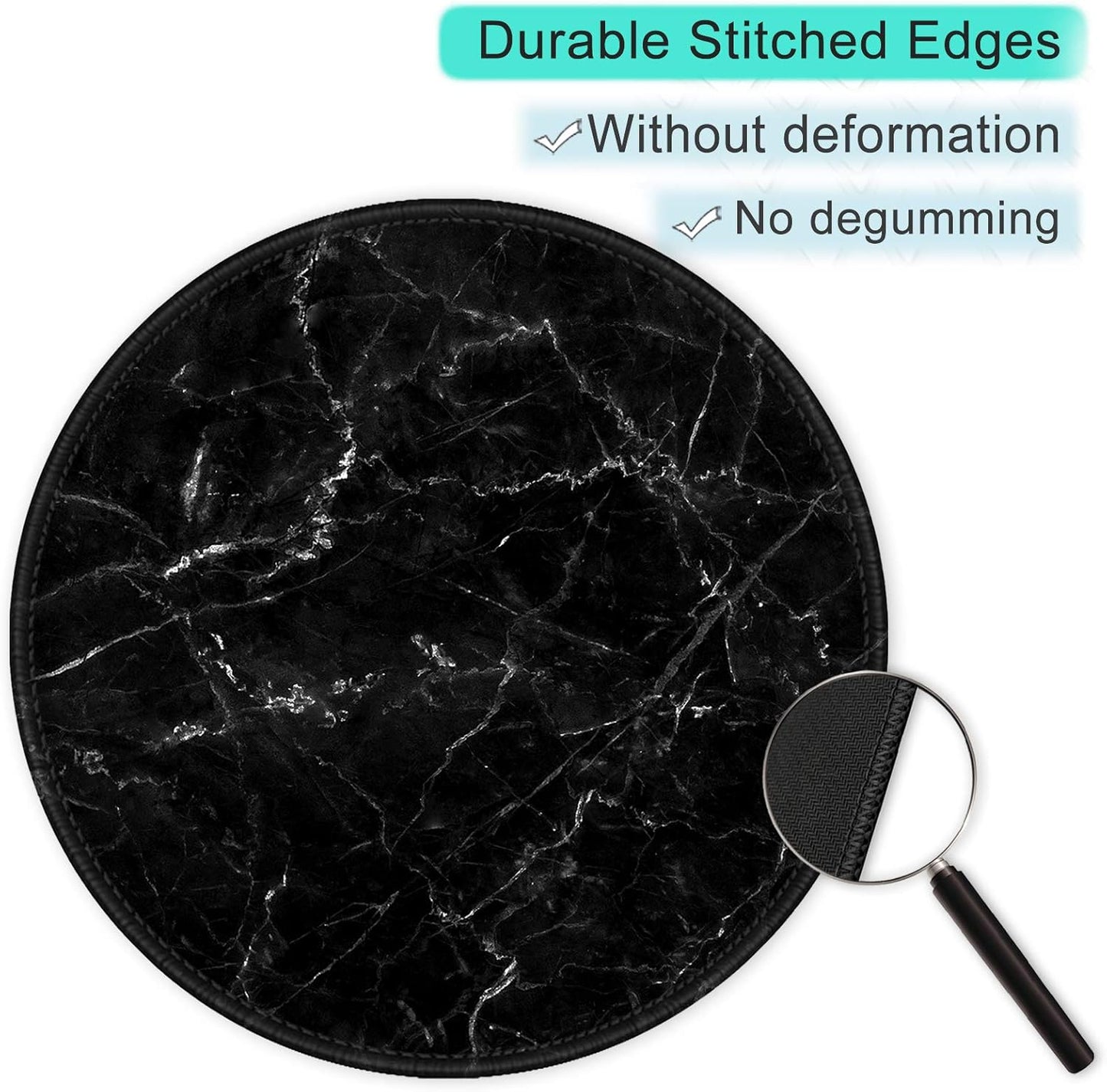 ITNRSIIET Round Mouse Pad with Stitched Edge Premium-Textured Waterproof Non-Slip Rubber Base Desktop Protection Mat Diameter 8.7 inches, Black Marbling