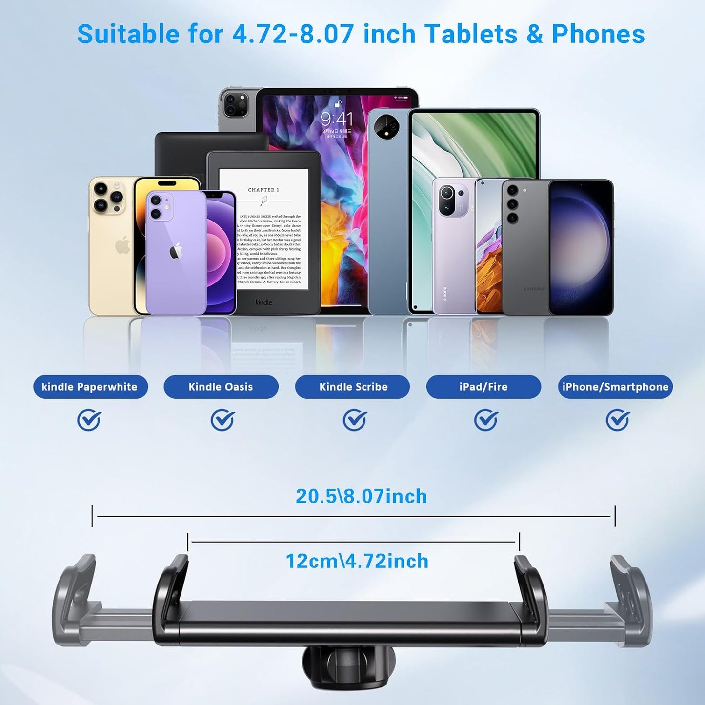 Gooseneck Tablet Holder for Kindle Reading in Bed, Hands Free Desk Bedside Lazy Arm Stand for Kindle Accessories, Compatible with iPhone iPad mini