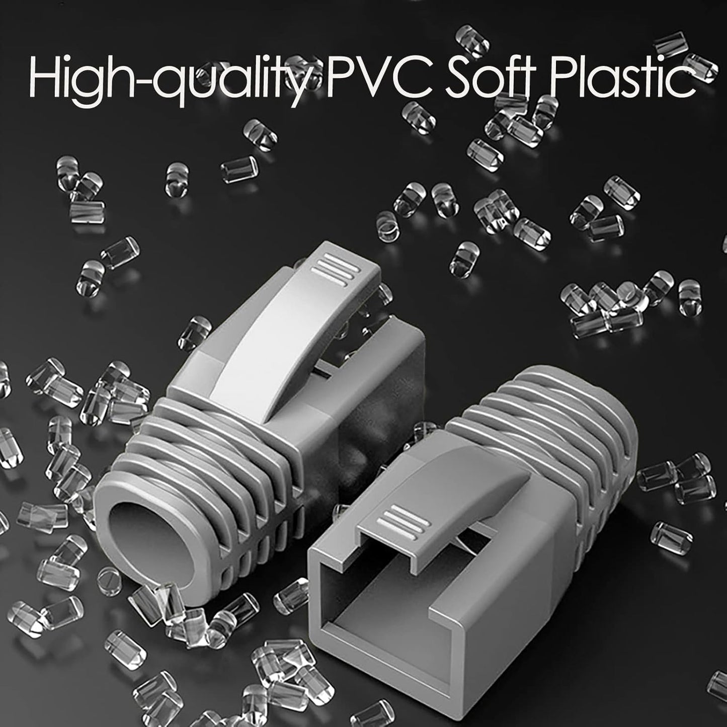 50-Pack RJ45 Boot Cover, Cat6A Cat7 Ethernet Network Cable Strain Relief Boot for 6.5-8.0mm Ethernet Cable (Hole Diameter: 8.0mm, Grey)