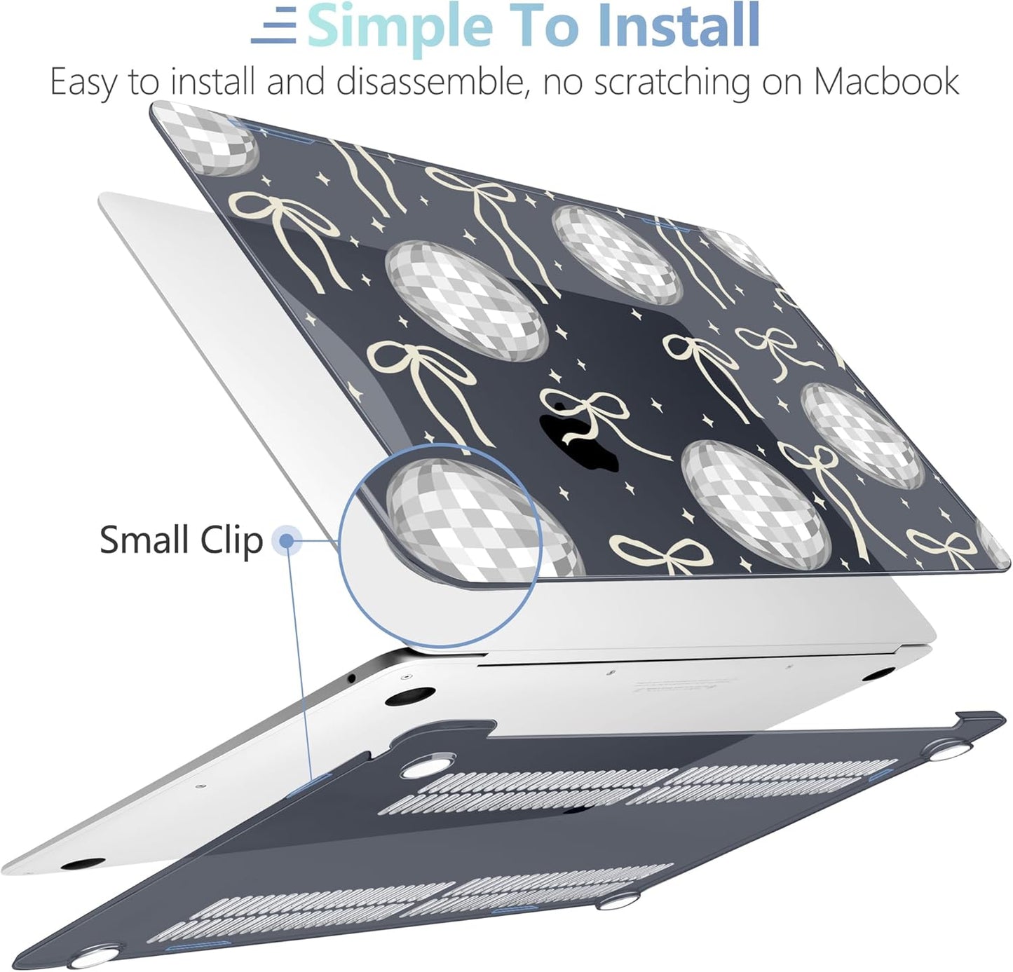 MEEgoodo for MacBook Air 13 inch Case 2021 2020 2019 2018 Released A2337 M1 A2179 A1932 with Touch ID, Plastic Hard Shell & Keyboard Cover Compatible with MacBook Air Case 13.3,Silver Disco Balls&Bows