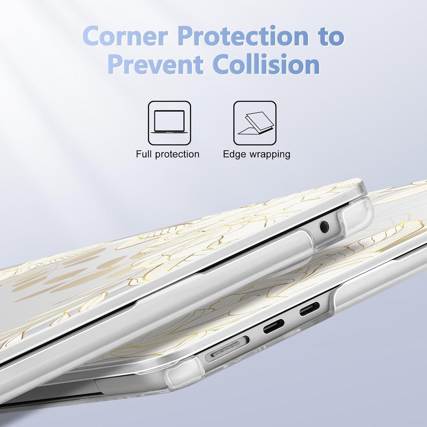 Case for MacBook Air 15 Inch 2025 2024 2023 Release M4 A3241 M3 A3114 M2 A2941, Hard Shell with Screen Protector & Keyboard Cover, Compatible with Touch ID - Gold Rose Flowers