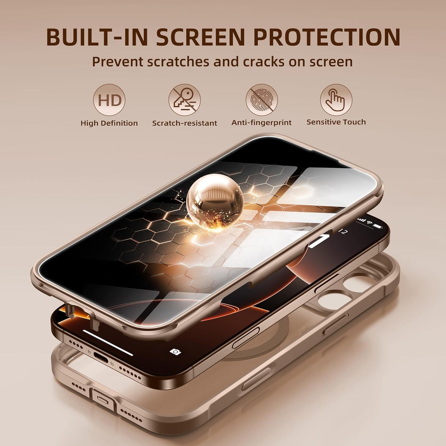 BERFY Magnetic for iPhone 16 Pro Max Case,Compatible with MagSafe, Built-in Privacy Screen Protector and Upgraded Camera Protection, Anti-Spy Full Body Shockproof Phone Case for 16 Pro Max 6.9", Brown