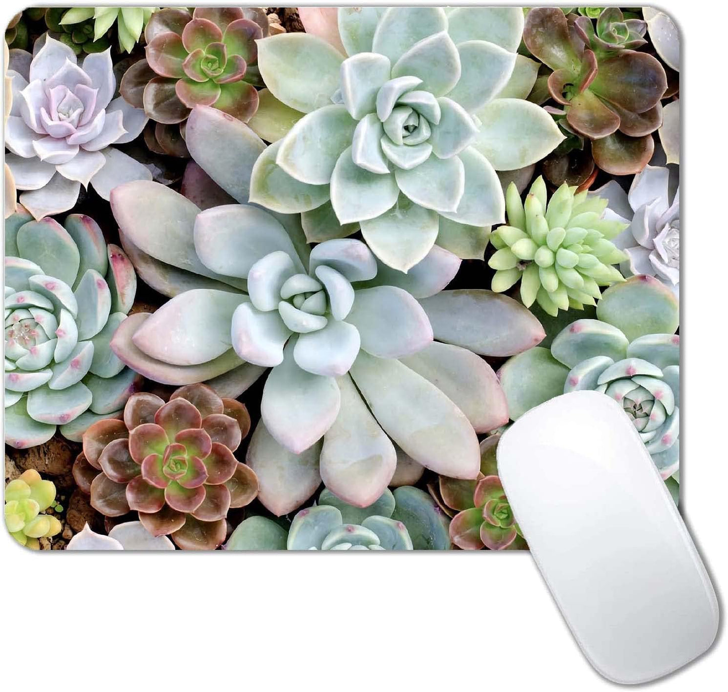Cute Succulents Mouse Pad, Natural Plants Mousepad for Design, Anti-Slip Rubber Base Wireless Mouse Pads for Laptop