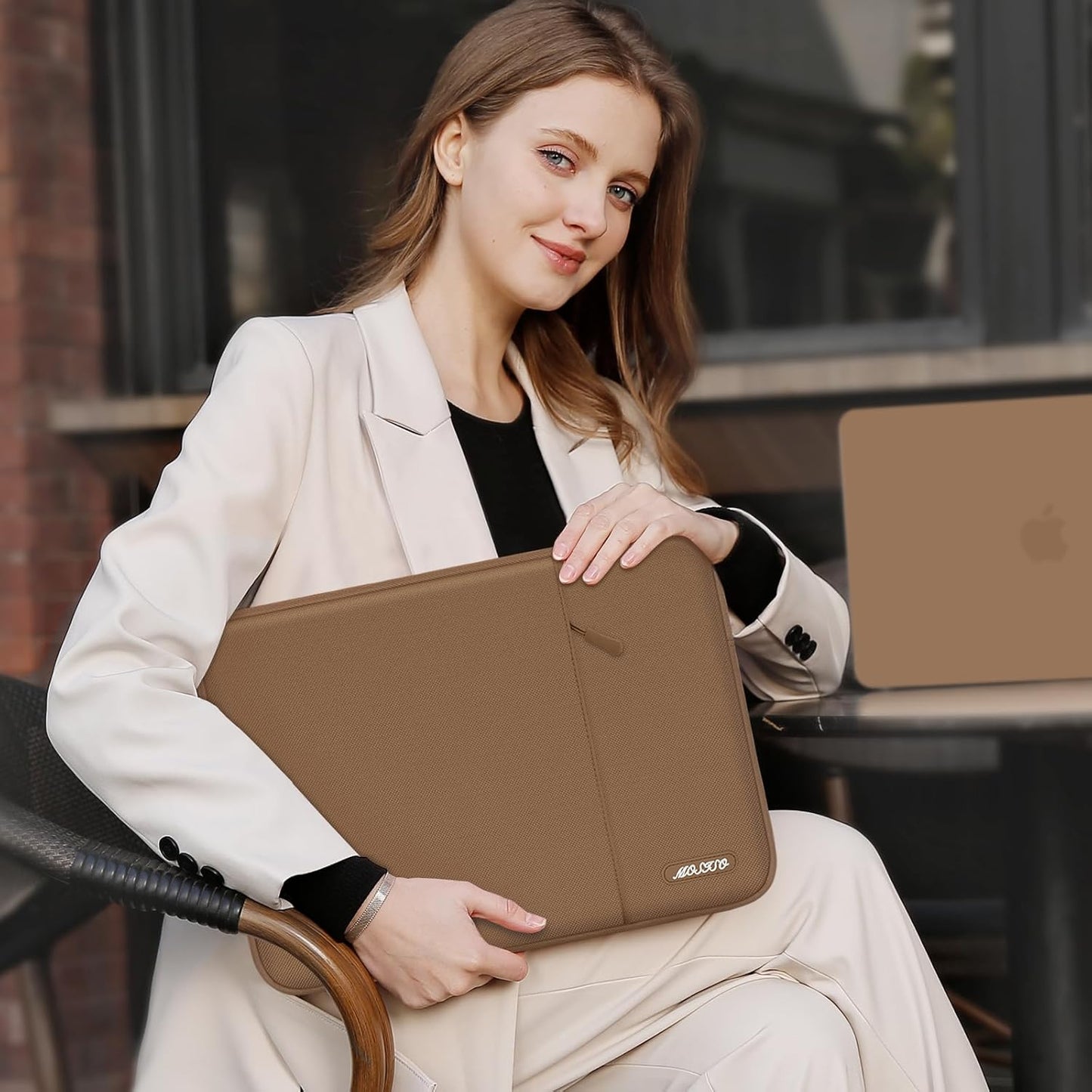 MOSISO Laptop Case 13.3 inch, 13-13.3 inch Laptop Sleeve Compatible with MacBook Air/Pro 13 / Pro 14, HP Dell ASUS Lenovo Notebook, Polyester Vertical Computer Sleeve Bag with Pocket, Mocha
