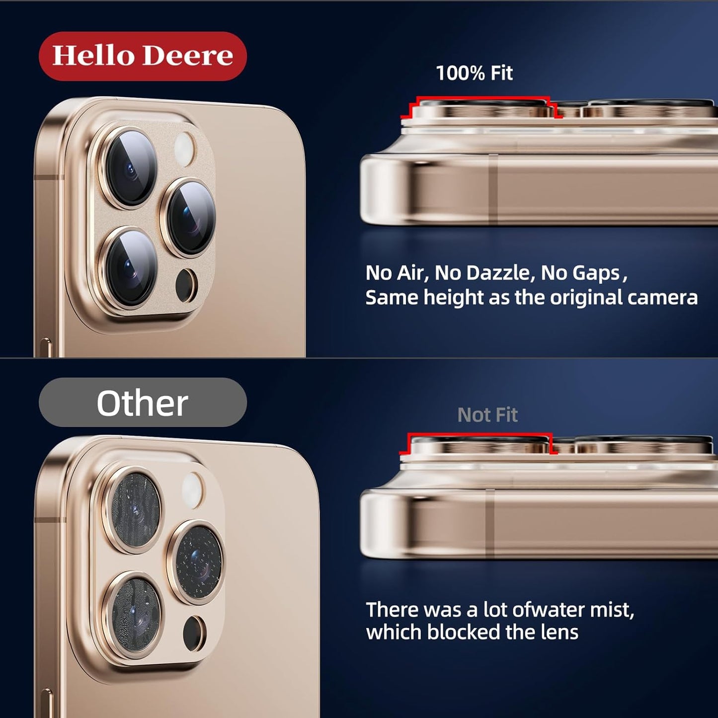 Compatible with iPhone 16 Pro Max Camera Lens Protector,[Shatterproof] [Strong Adsorption][AR Anti-Reflection] 9h Metal Aluminum Alloy Tempered Glass Camera Cover,Gold
