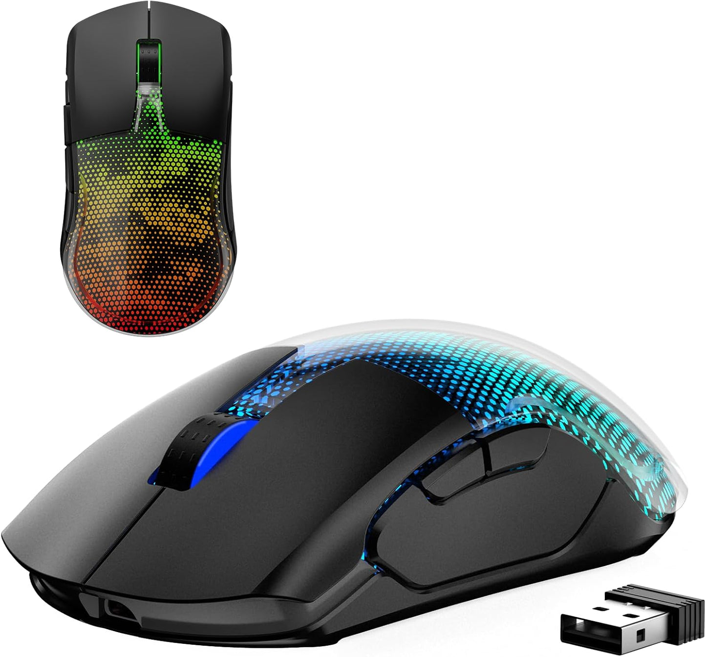 FFJ Master02 Wireless Gaming Mouse, 12000 DPI, Tri-Mode 2.4G/USB-C/Bluetooth 5.3 Gaming Mouse, Large RGB Backlit, 6 Programmable Buttons, 75Hr Battery Life for PC, Mac, Laptop, PS5, Xbox - Black