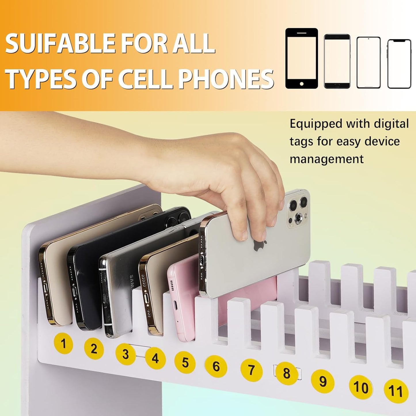 Cell Phone Holder Classroom Cell Phone Storage 2-Tier Multiple Cell Phone Stand Rack with 1-30 Number Stickers PVC Board Mobile Phone Holder Desktop Organizer for Classroom Office (30 Slots)
