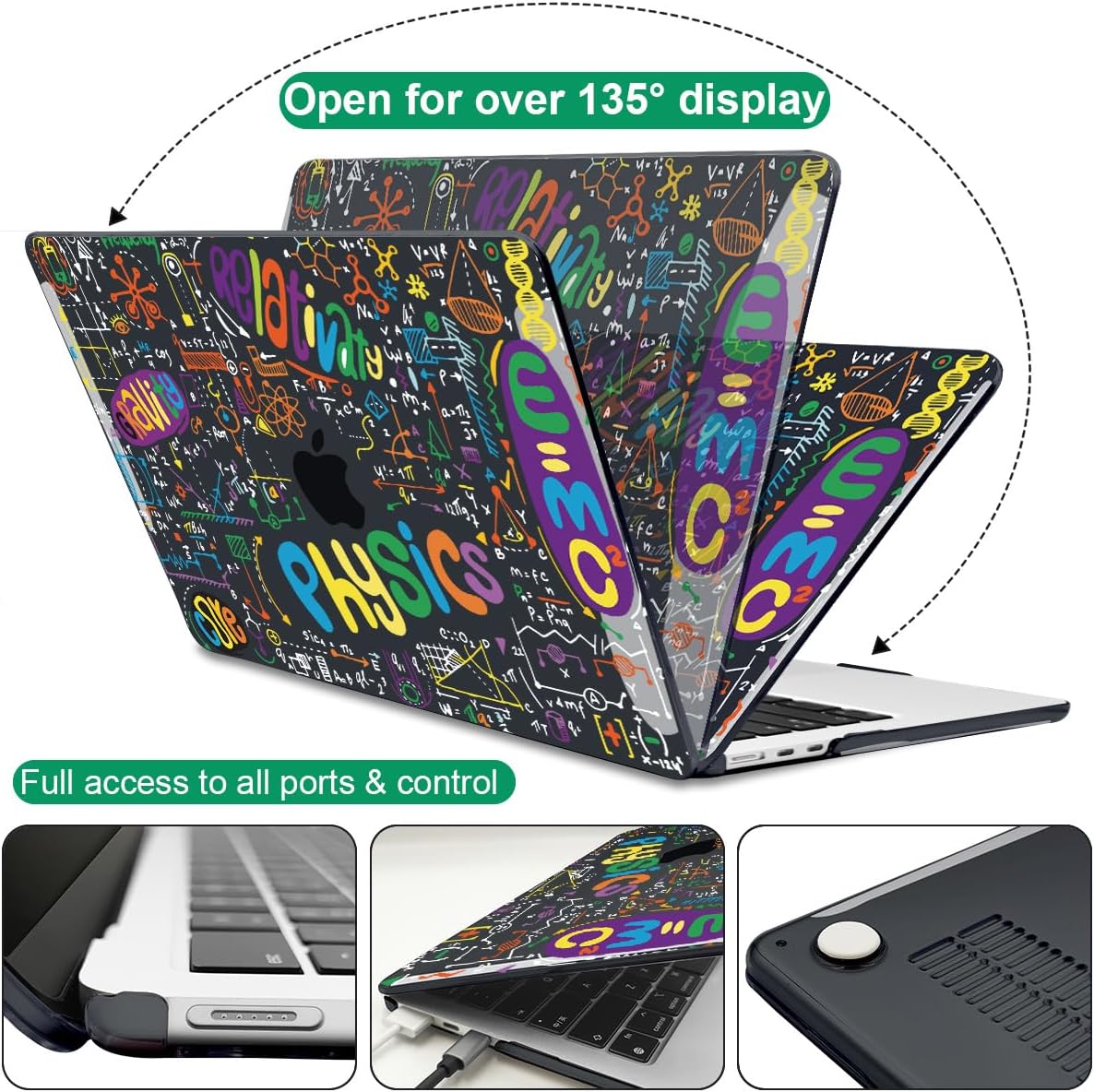 Compatible with MacBook Air 13.6 Inch Case A3240 M4 A3113 M3 A2681 M2 Chip 2025 2024 2023 2022 Release, Crystal Black Pattern Plastic Hard Shell Cover for Mac 13.6 M4, Physical Chemistry