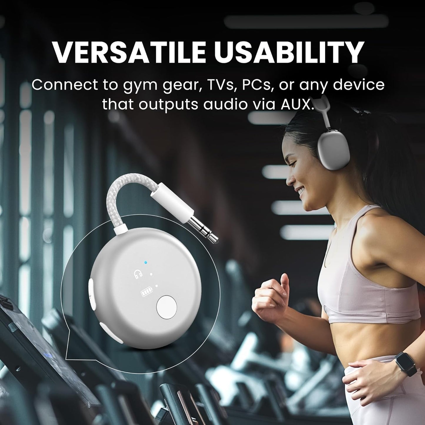 Avantree SoundJet R1 – Airplane Bluetooth Adapter for Headphones & AirPods, aptX Adaptive, Qualcomm Chipset, 20H Battery, Wireless Audio Transmitter for in-Flight Travel Essentials - Silver