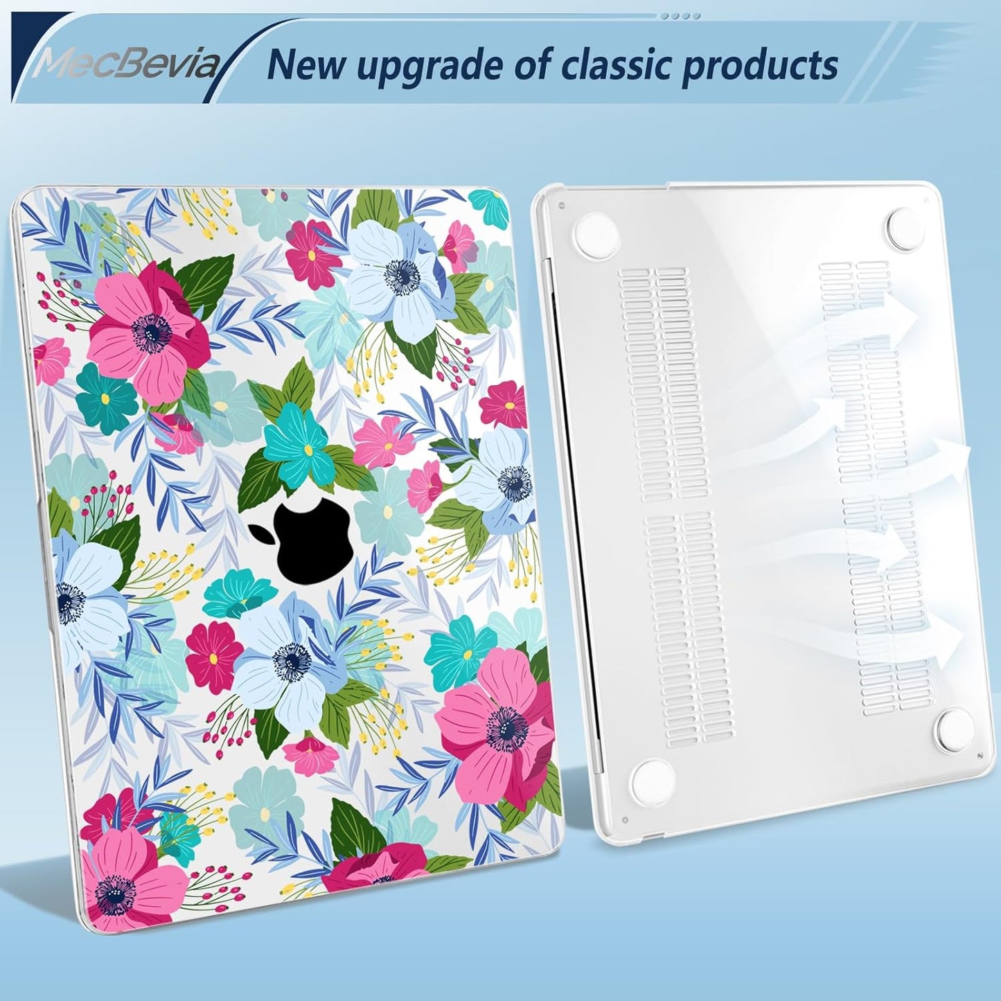 Compatible with MacBook Air 15 inch Case, M4 A3241/M3 A3114/M2 A2941 (Released 2025 to 2023), Hard Shell, Keyboard Cover, Screen Protector, Webcam Cover & Type-C Adapter, Colored Flowers