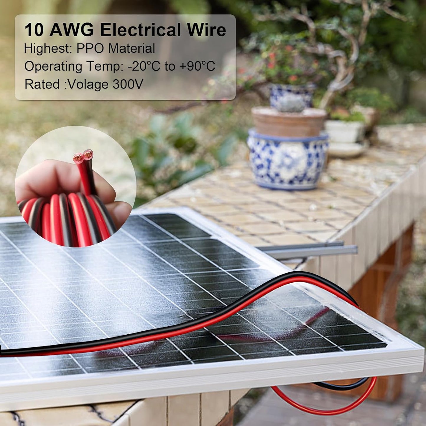 10 Gauge Wire 10FT Tinned Copper Wire - 2 Conductor Parallel Wire Insulated Stranded Wire for Solar Panel Car Audio Automotive, Low Voltage Electrical Wire for LED Lighting (10AWG 10FT)