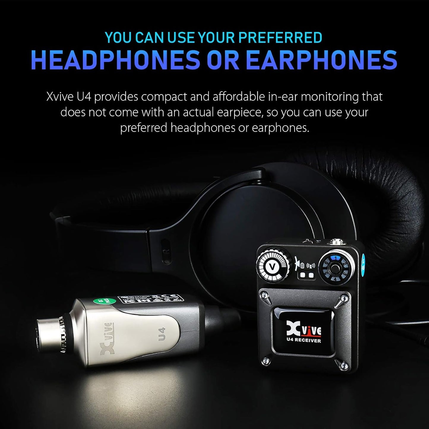 Xvive U4 Wireless in-Ear Monitor System Transmitter and Beltpack Receiver Personal IEM for Studio, Band Rehearsal,Live Performance
