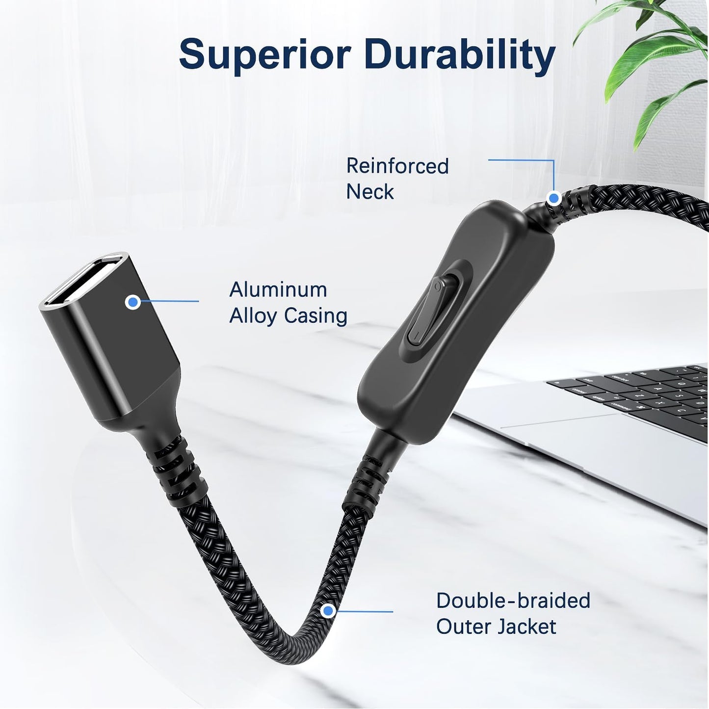 Itramax USB On Off Switch Cable,USB Extension Cable Support Data and Power 6.6 FT,Inline USB Power Switch,USB Male to Female with Toggle Switch for LED Lamp,LED Light Strips,USB Fan,Driving Recorder