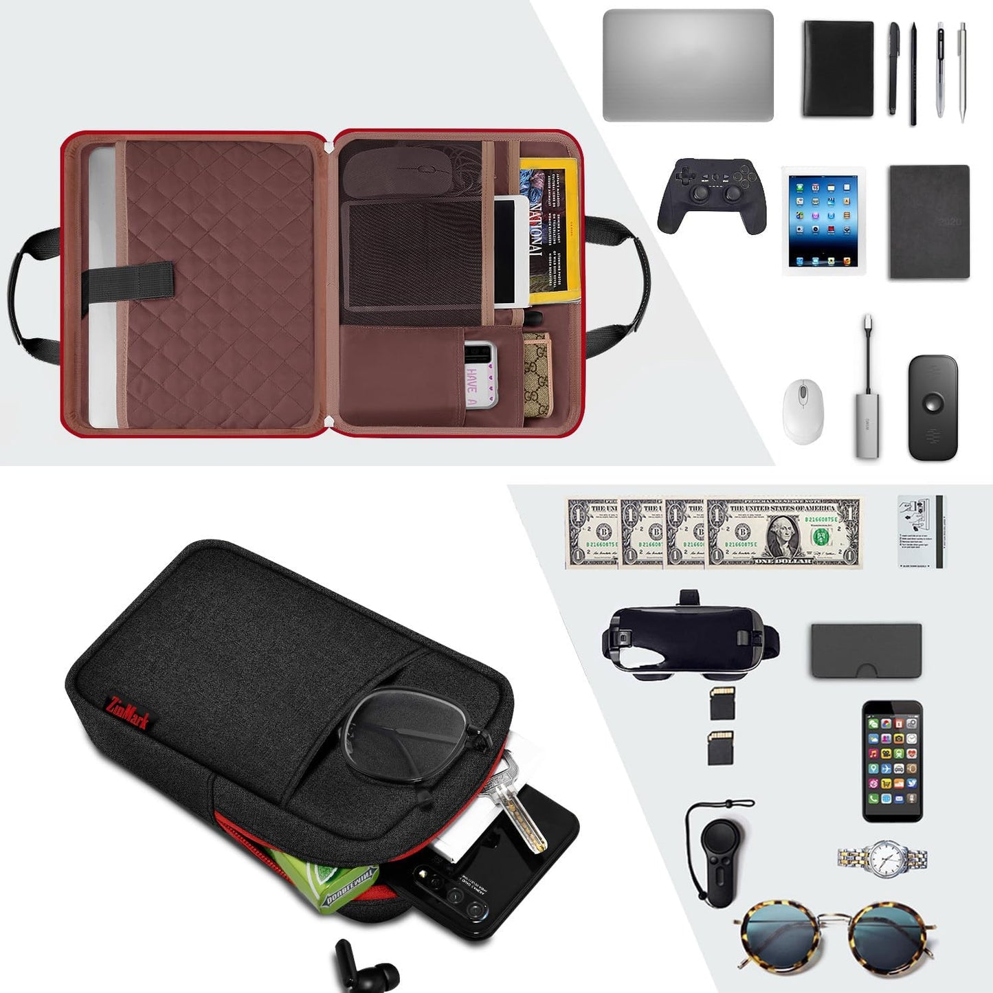 Laptop Case 15.6 Inch Briefcase Military-Grade Protection with Detachable Belt Bag, Compatible All Model of 15-16 Inch MacBook Pro and Most Popular 15.6 Inch Notebooks Chromebooks (Black Red)