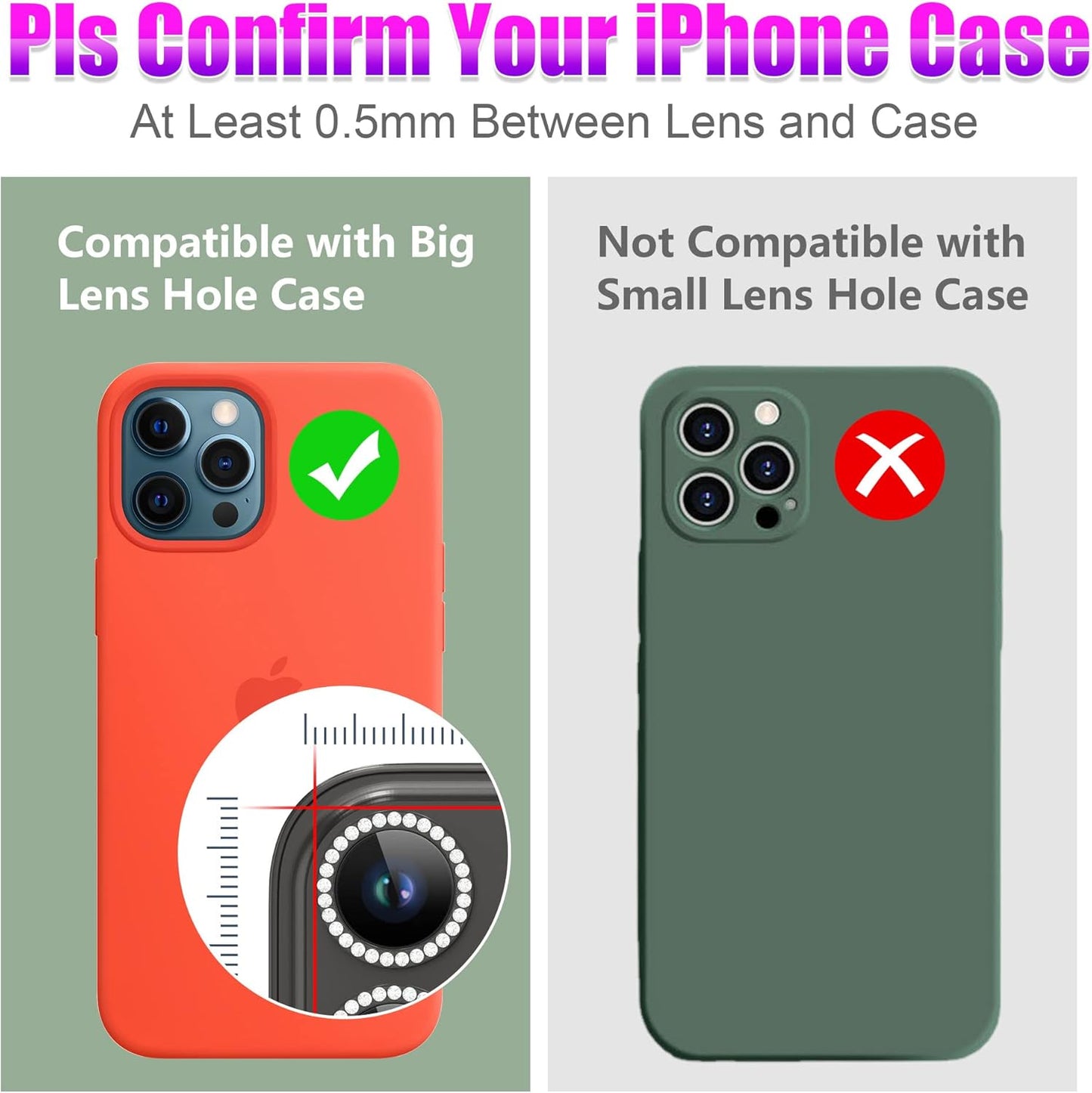 AGVEE 3+3 6 Pack for iPhone 12 Pro Max 6.7" Camera Lens Cover Protector, Bling Diamond & Bling Glitter Metal Ring 9H Tempered HD Glass Camera Cover Protector Film, Bling-Black