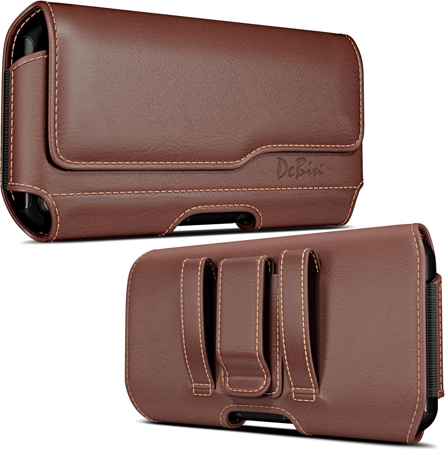 DeBin Case for Galaxy S25 Ultra, S24 Ultra 5G, S24 FE, S23 Ultra, S22 Ultra, S21 Ultra, Note 20 Ultra - Cell Phone Belt Holster with Clip Carrying Pouch Holder Cover Brown