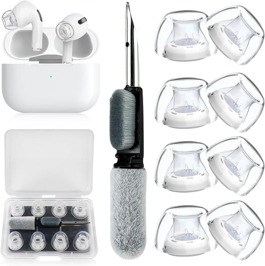 4 Pair Compatible with AirPods Pro 2nd/1st Generation Replacement Ear Tips,with Noise Reduction Hole & Built-in dust Guard Screen,for USB-C Charging Case with Cleaner kit -(4 Sizes XS/S/M/L)