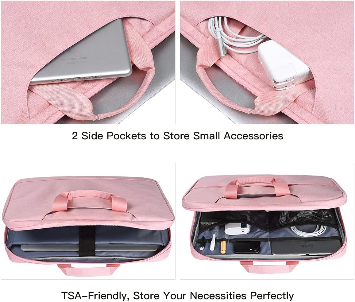 14 15 Inch Laptop Case Women Ladies Bag TSA Laptop Sleeve for MacBook Pro 14" M4/M3/M2/M1, Macbook Air 15 M4/M3, Dell XPS 15/Inspiron 14, Acer HP Lenovo ASUS Chromebook 14" Notebook Case Bag, Pink