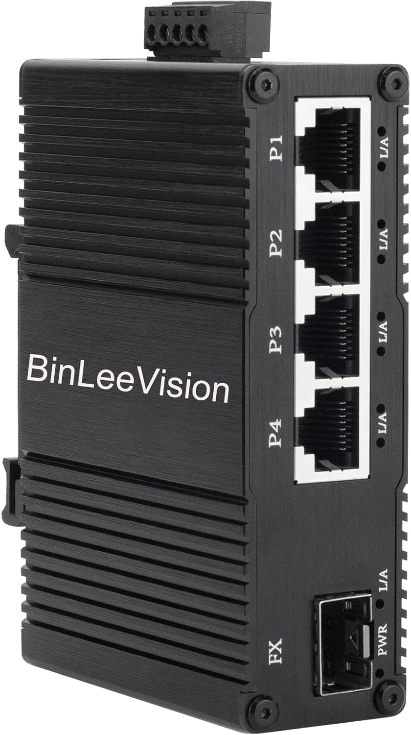 Industrial Mini Gigabit Ethernet Switch 4-Port RJ45 10/100/1000BASE-T+1-Port SFP Slot,Unmanaged Network Switch,Network Hub,Dinrail Mount or Wall-Mount,Plug & Play,Fanless (4 RJ45+1 SFP)