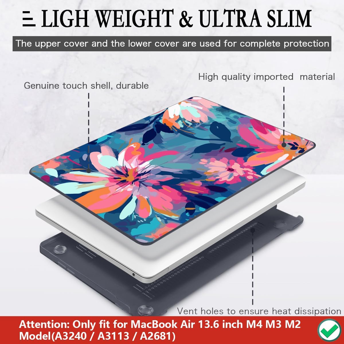 CISSOOK Compatible with MacBook Air 13.6 inch Case 2025 2024 2023 2022 Release M4 M3 M2 Chip A3240 A3113 A2681, Plastic Hard Shell Case &Keyboard Cover& Screen Protector, Muti-Color Painting