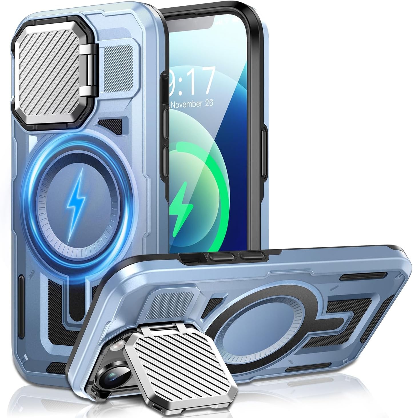 Camera Stand Case for iPhone 12/12 Pro, [Compatible with MagSafe] [Lens Cover] 2024 Version Military Grade Protective Soft Case for iPhone 12/12 Pro 6.1 inch Men Women, Blue