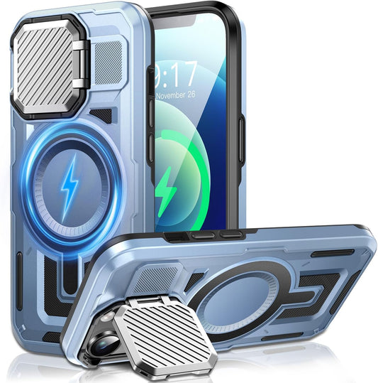 Camera Stand Case for iPhone 12/12 Pro, [Compatible with MagSafe] [Lens Cover] 2024 Version Military Grade Protective Soft Case for iPhone 12/12 Pro 6.1 inch Men Women, Blue