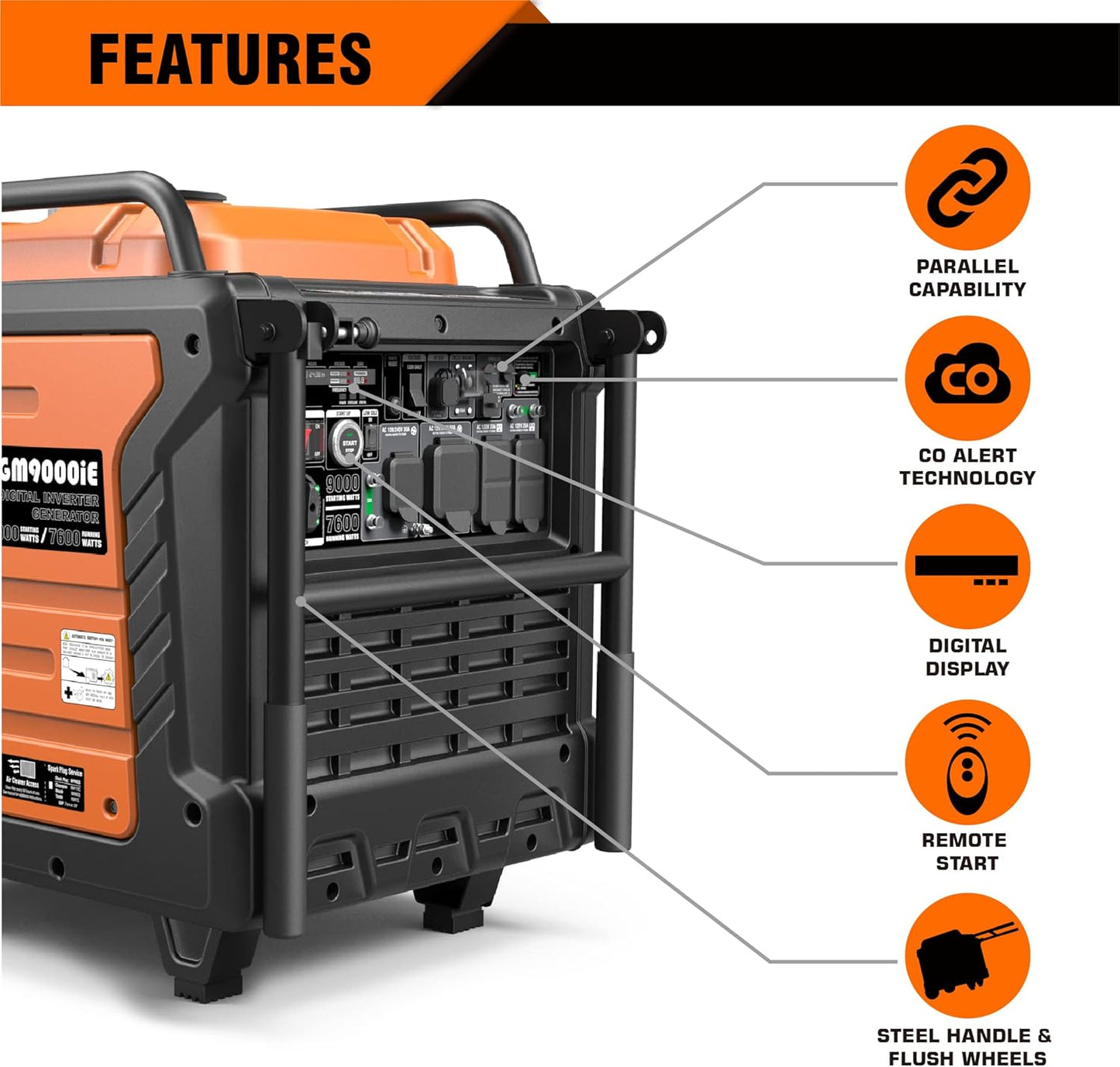 GENMAX Generator，EPA Compliant, Eco-Mode Feature, Ultra Lightweight for Backup Home Use & Camping