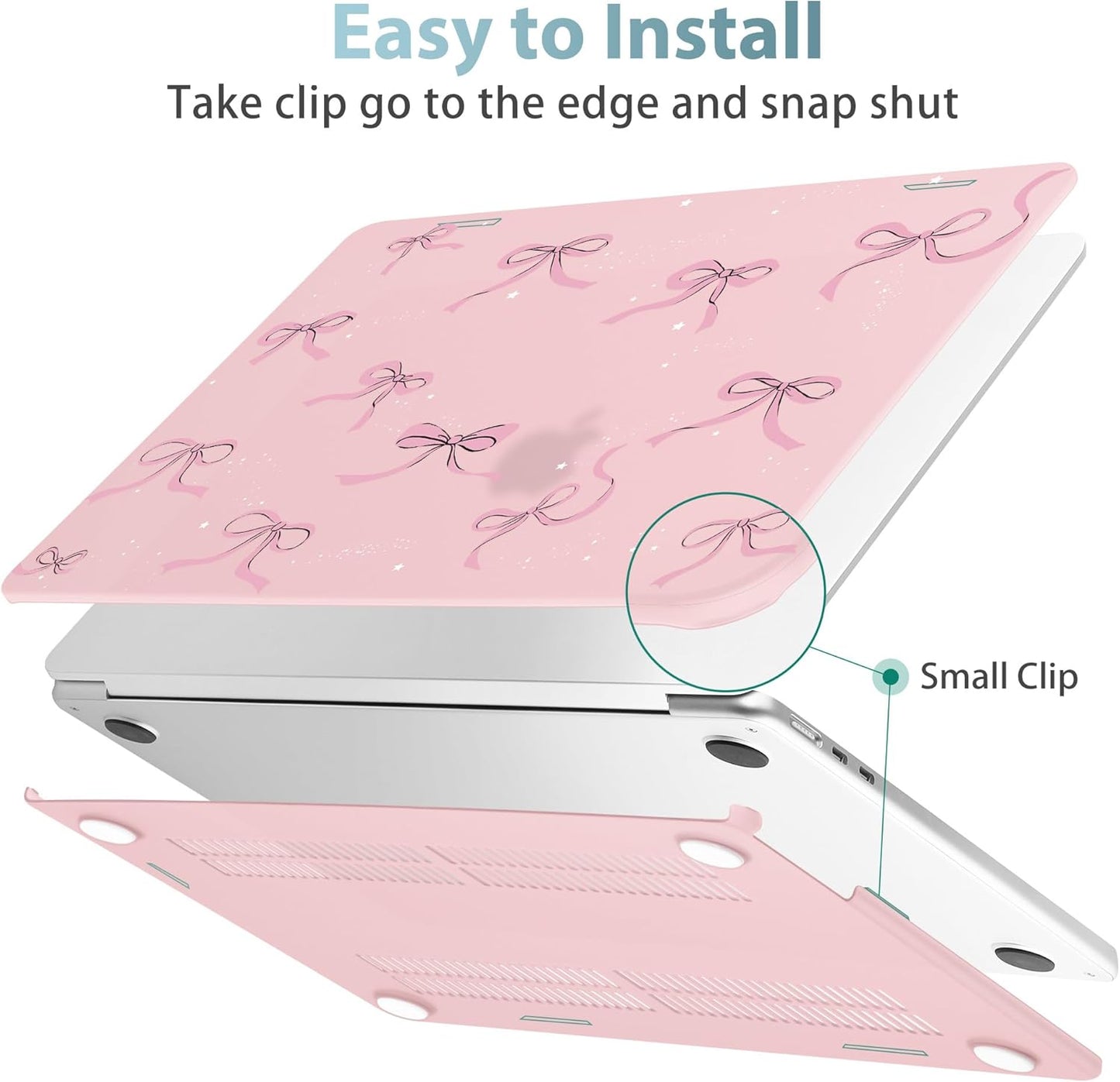 May Chen for MacBook Air 13.6 inch Case A3240 M4 A3113 M3 A2681 M2 with Retina Dispaly, 2025 2024 2023 2022 Release, Plastic Hard Shell Case with Screen Protector & Keyboard Cover, Chalk Pink Bow