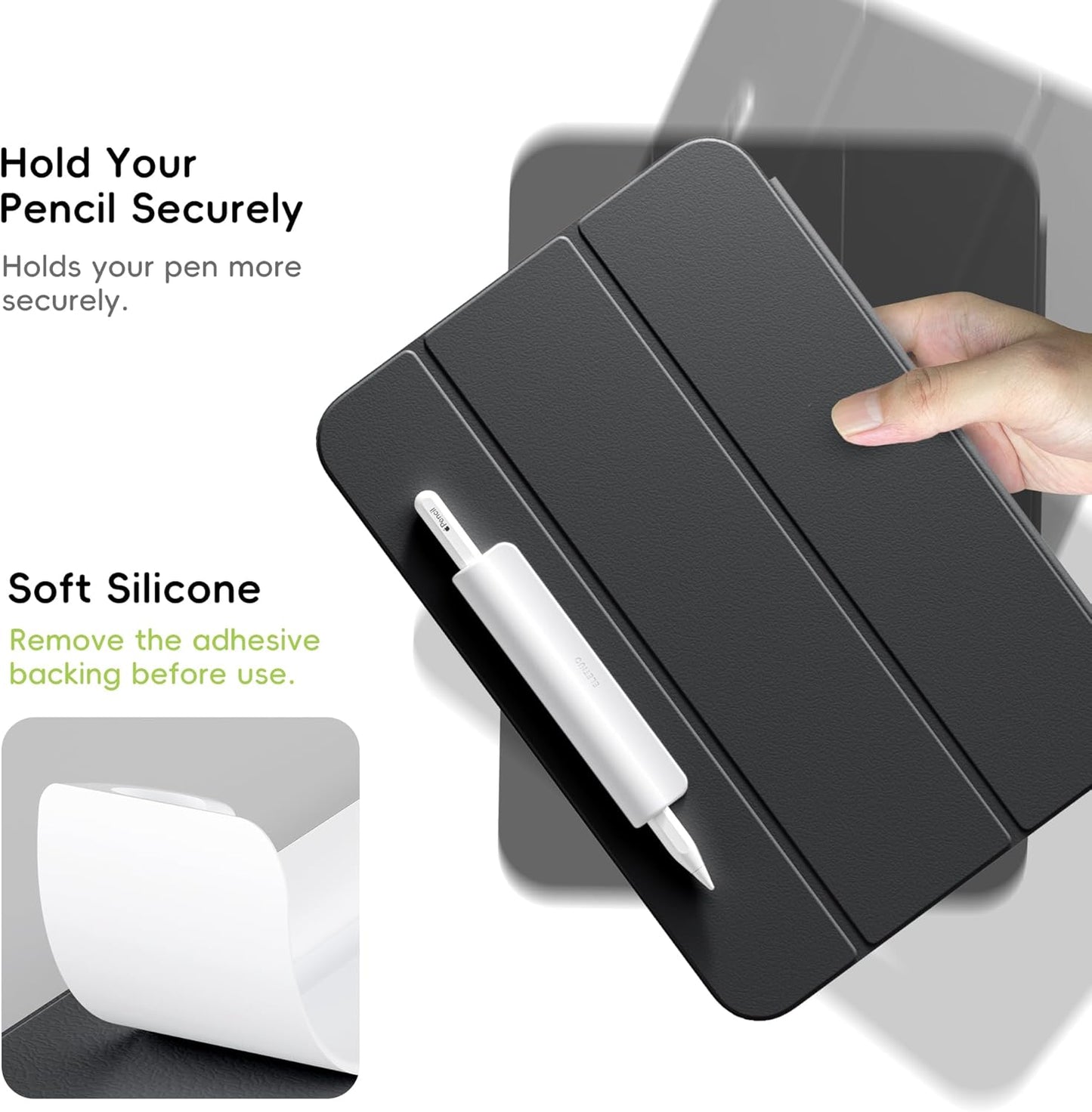 ELETIUO Silicone Pencil Holder Sleeve,Compatible with Apple Pencil (USB-C),Apple Pencil 1st/ 2nd Generation,Strong Adhesive Sticky Attached to iPad Case for Stylus Pens,White