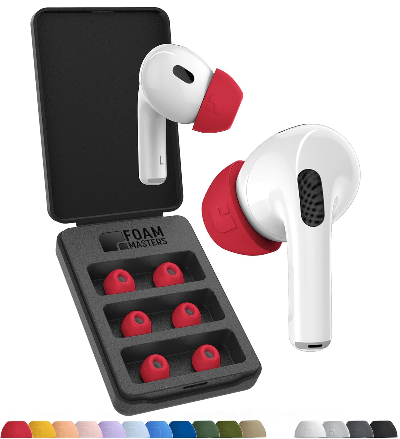 Foam Masters Ultra-Premium Memory Foam Ear Tips for AirPods Pro 1st & 2nd Gen | 3 Pairs | Black Magic Ver 6.0 | Secure | Comfort | Better Noise Cancel | Replacement Buds – Red, Medium