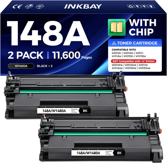 148A Toner Cartridge Black 2-Pack Compatible for HP 148A 148X W1480X W1480A for HP Laserjet Pro 4001dw 4001dn 4001n MFP 4101fdw 4101fdn 4101dw Printer