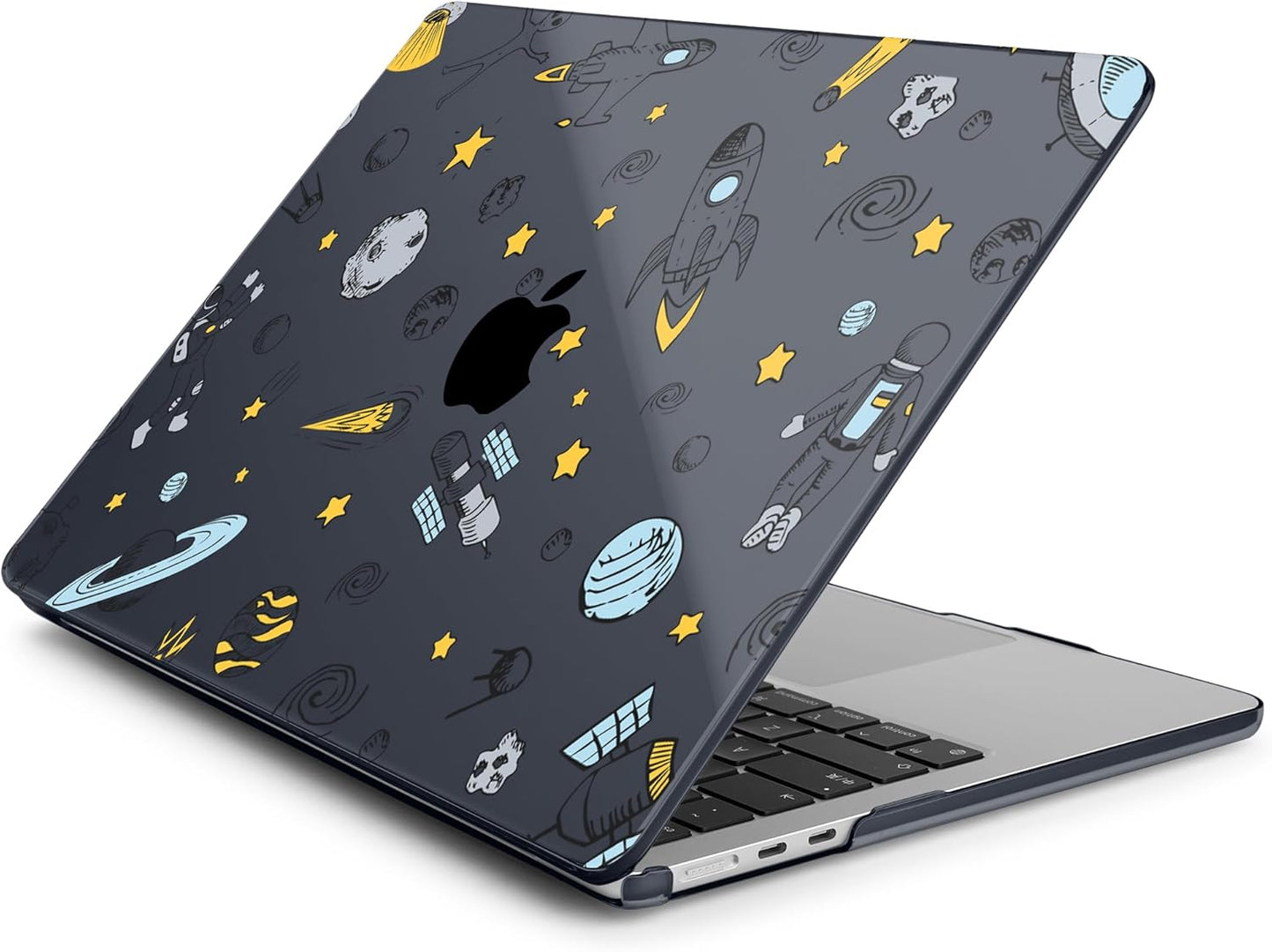 Batianda Premium Case for New MacBook Air 15 inch 2025 2024 2023 with M4 M3 M2 Chip, Designed Protective Plastic Black Hardshell & Keyboard Cover & Screen Protector, Hand Drawn Space