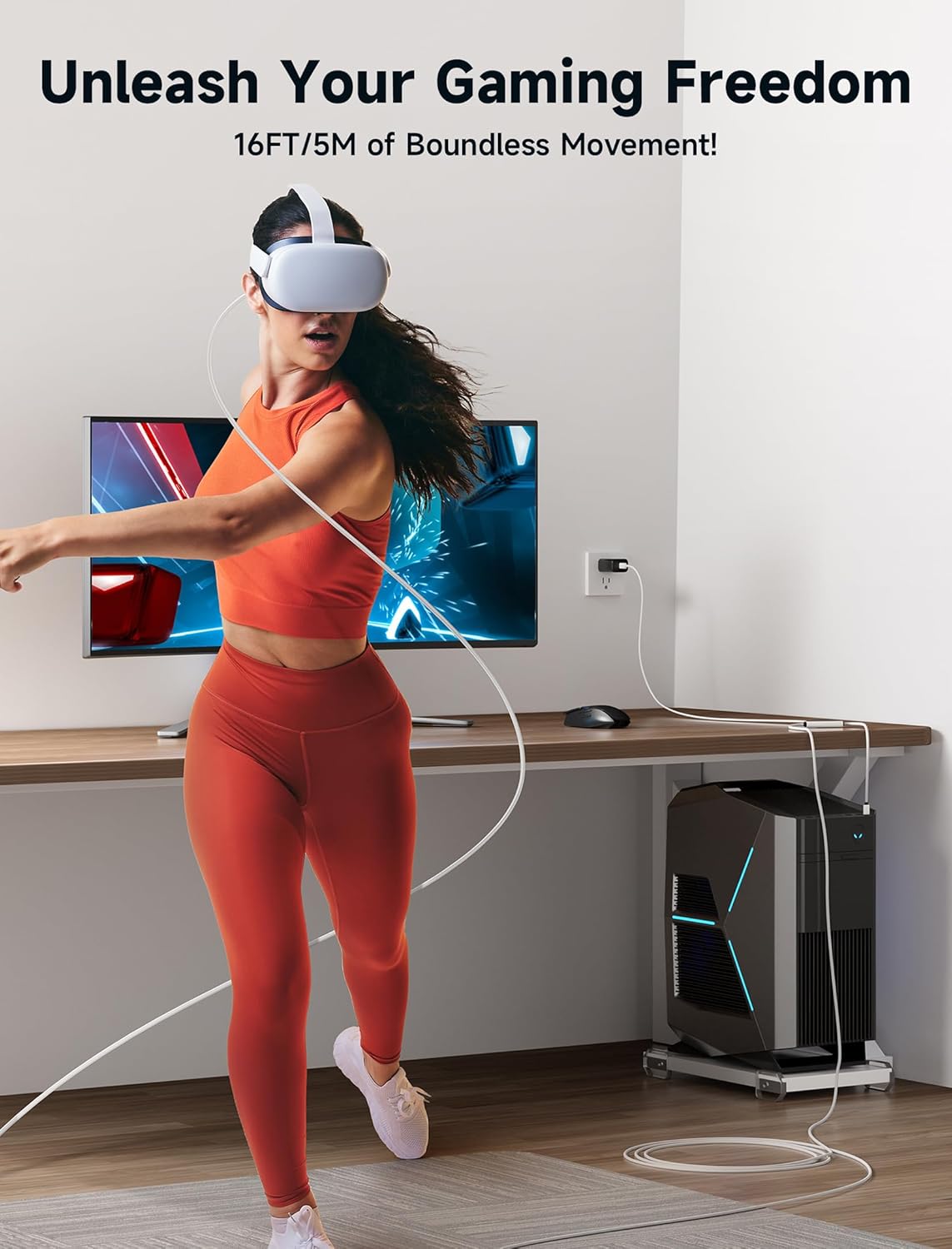 JSAUX Link Cable 16FT with Charging Compatible with Meta Quest 3S/Quest3/2/Pro Accessories【 Charging While Playing】 USB 3.0 High Speed Data Compatible with Oculus 3S/3/2/Pro, Pico 4, PC VR, Steam VR