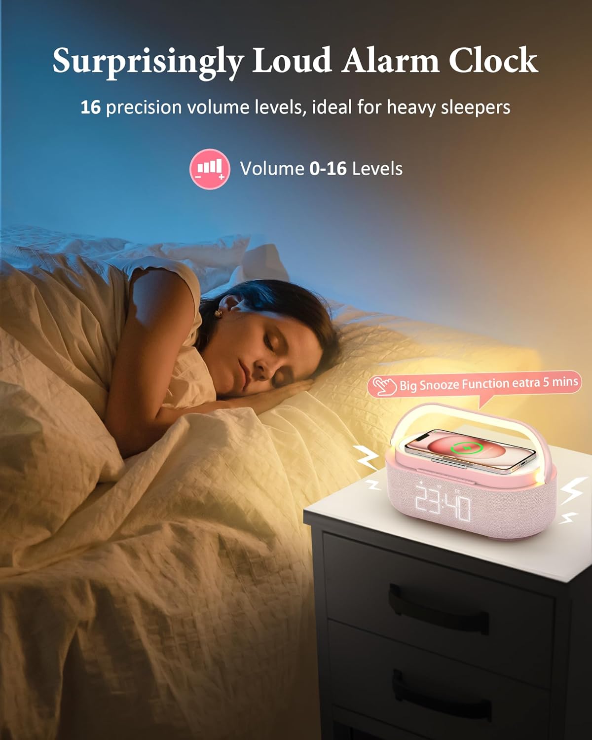 COLSUR Bluetooth Speaker with Wireless Charger, FM Radio, Dimmable LED Night Light, Dual Wireless Speakers, 2500mAh Portable Speaker for Home Decoration, Bedroom, Office, Gift