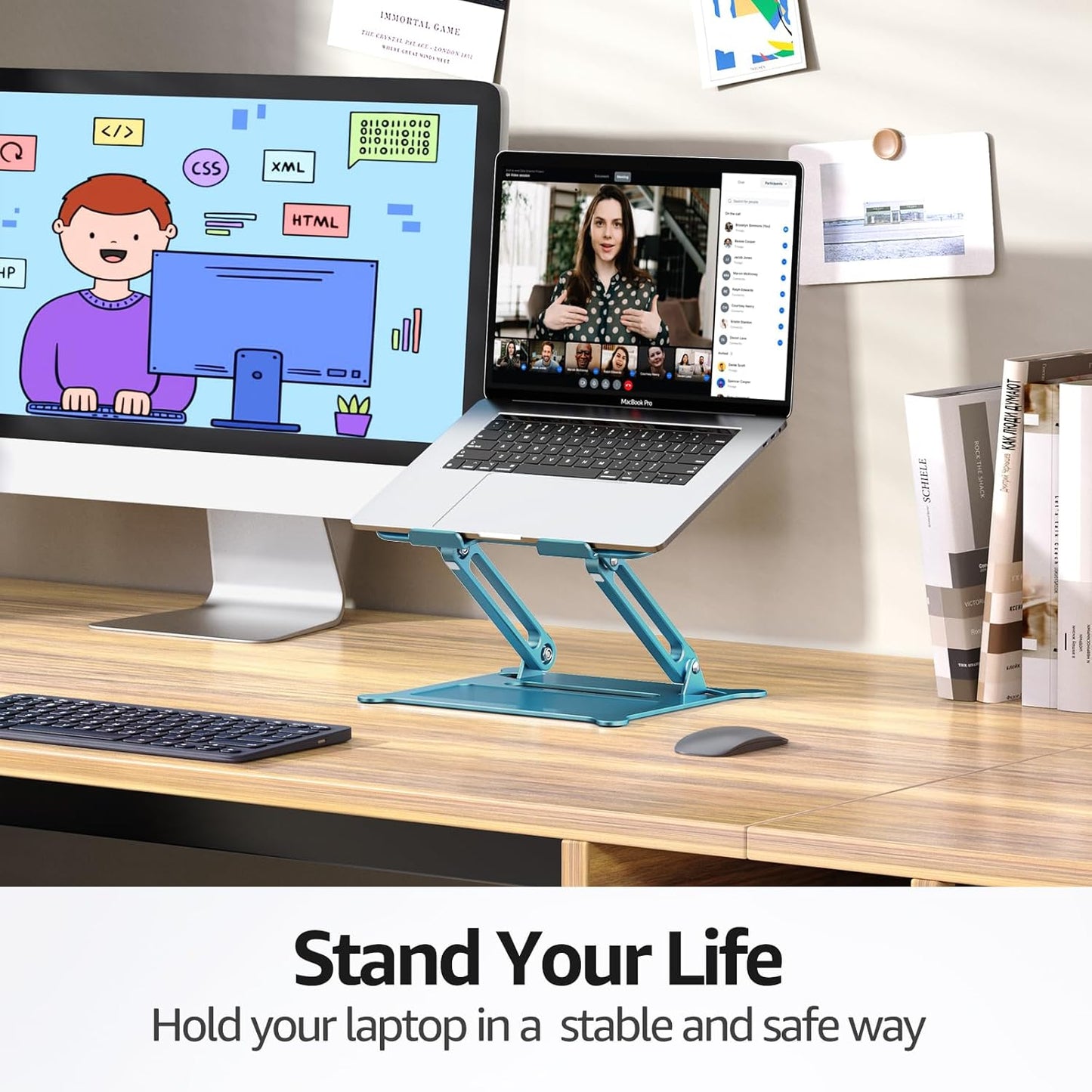 Urmust Laptop Notebook Stand Holder Adjustable Ultrabook Stand Riser Portable Compatible with MacBook Air Pro HP Dell XPS Lenovo All laptops 10-15.6"(Blue)